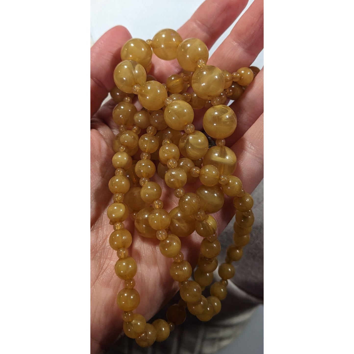 Vintage Honey Tone Beaded Opera Length Necklace