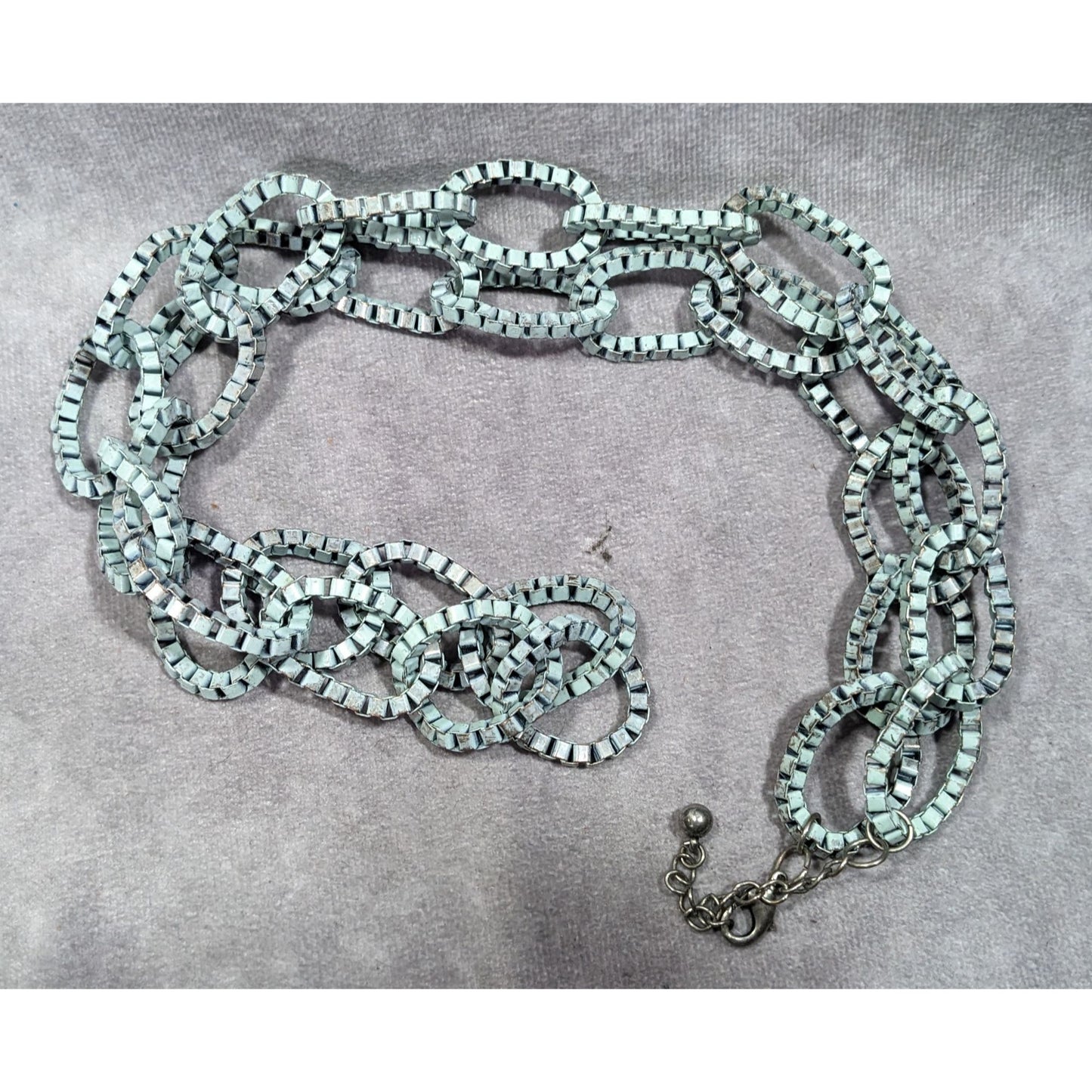 Chunky Vintage Light Blue Painted Box Chain Ring Necklace