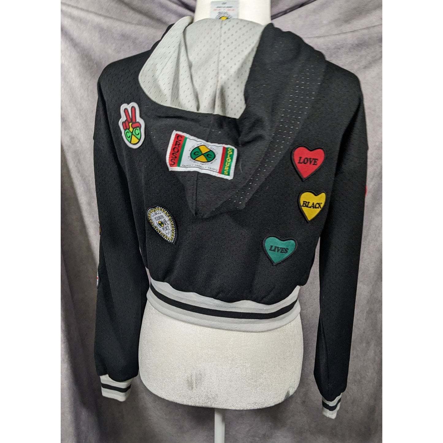 Cross Colours Black Pride Patch Black And Grey Zip Up Hoodie Size XS