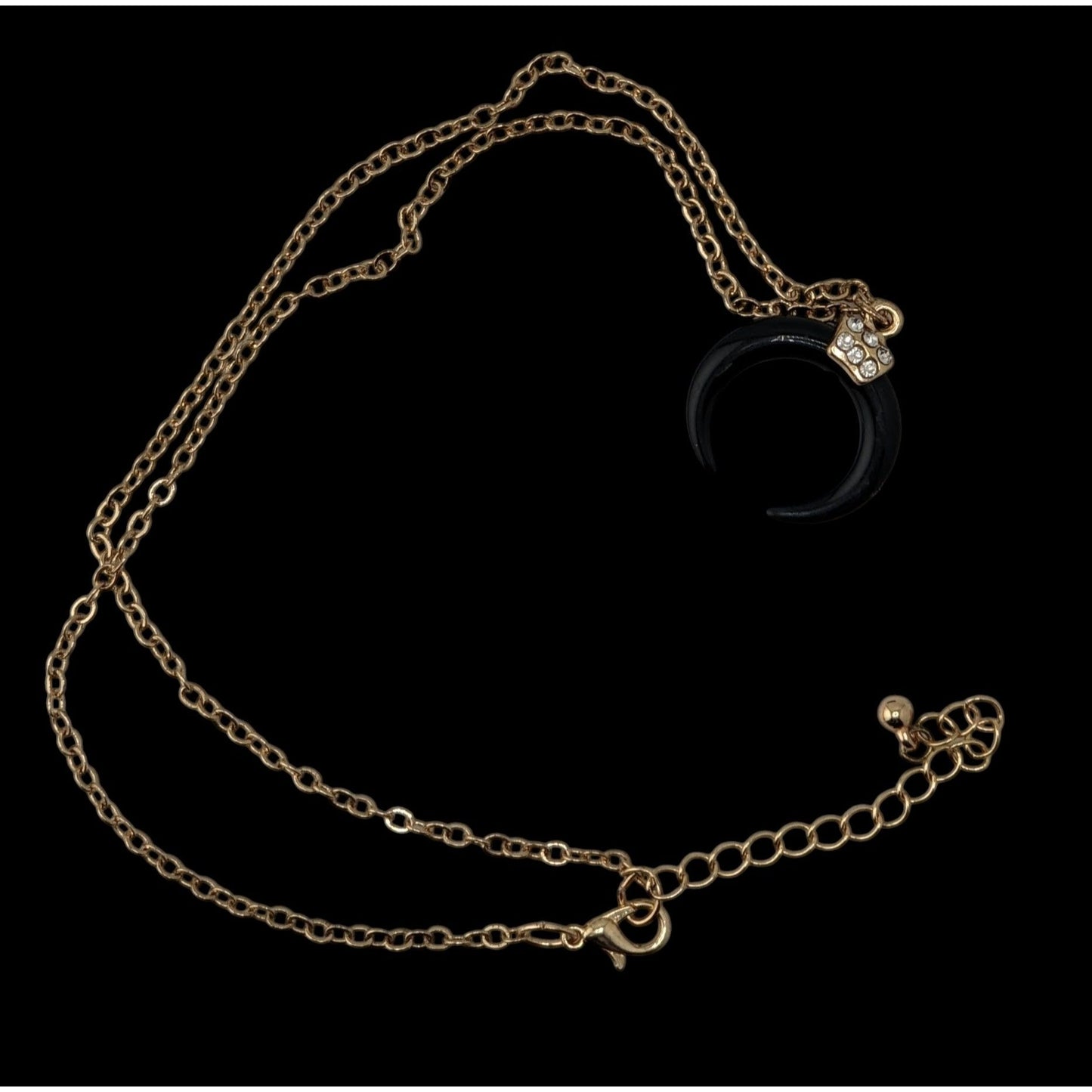 Crescent Moon Pendant Necklace Black Gold Tone Gothic Witchy Celestial Jewelry