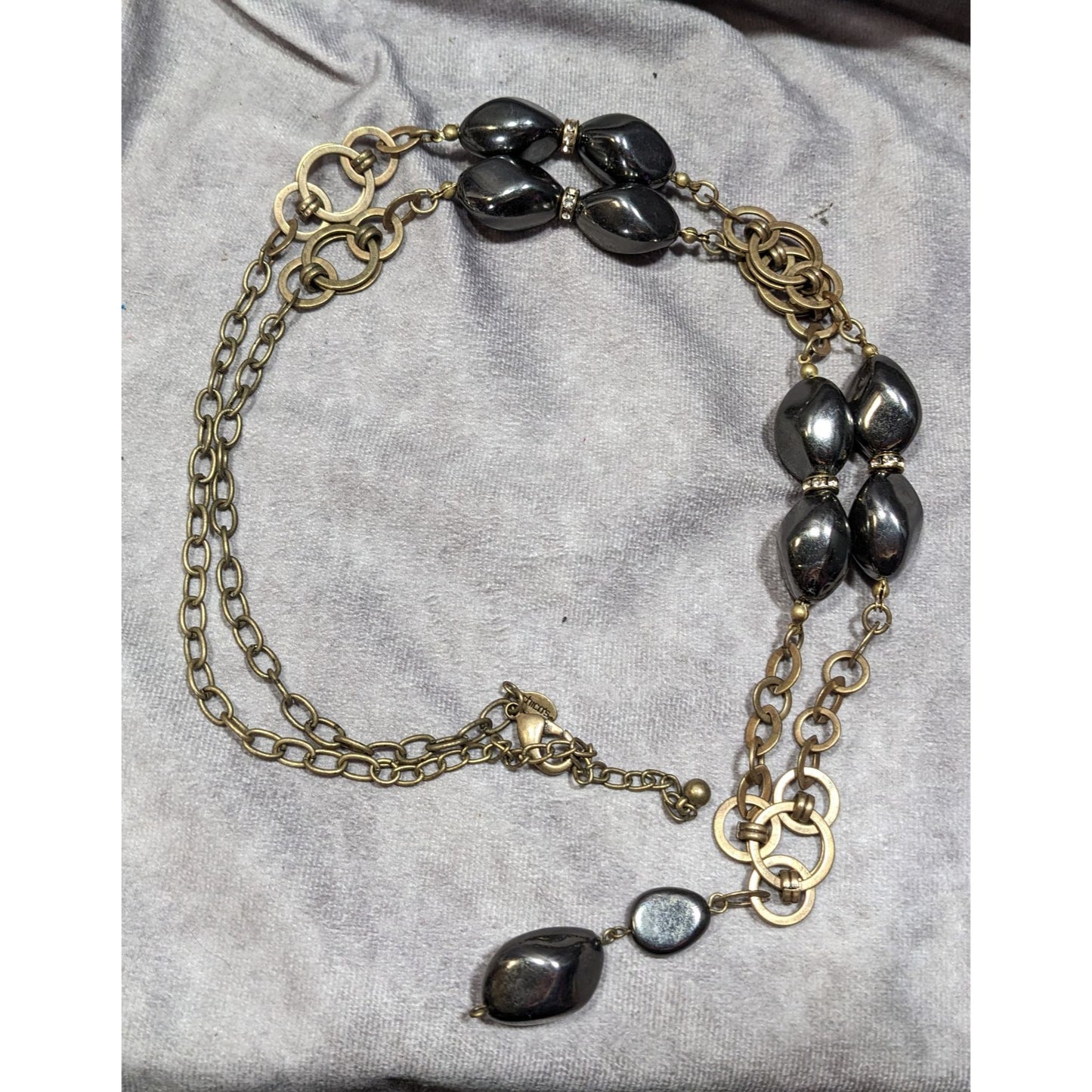 Chico's Modern Glam Faux Hematite And Rhinestone Necklace