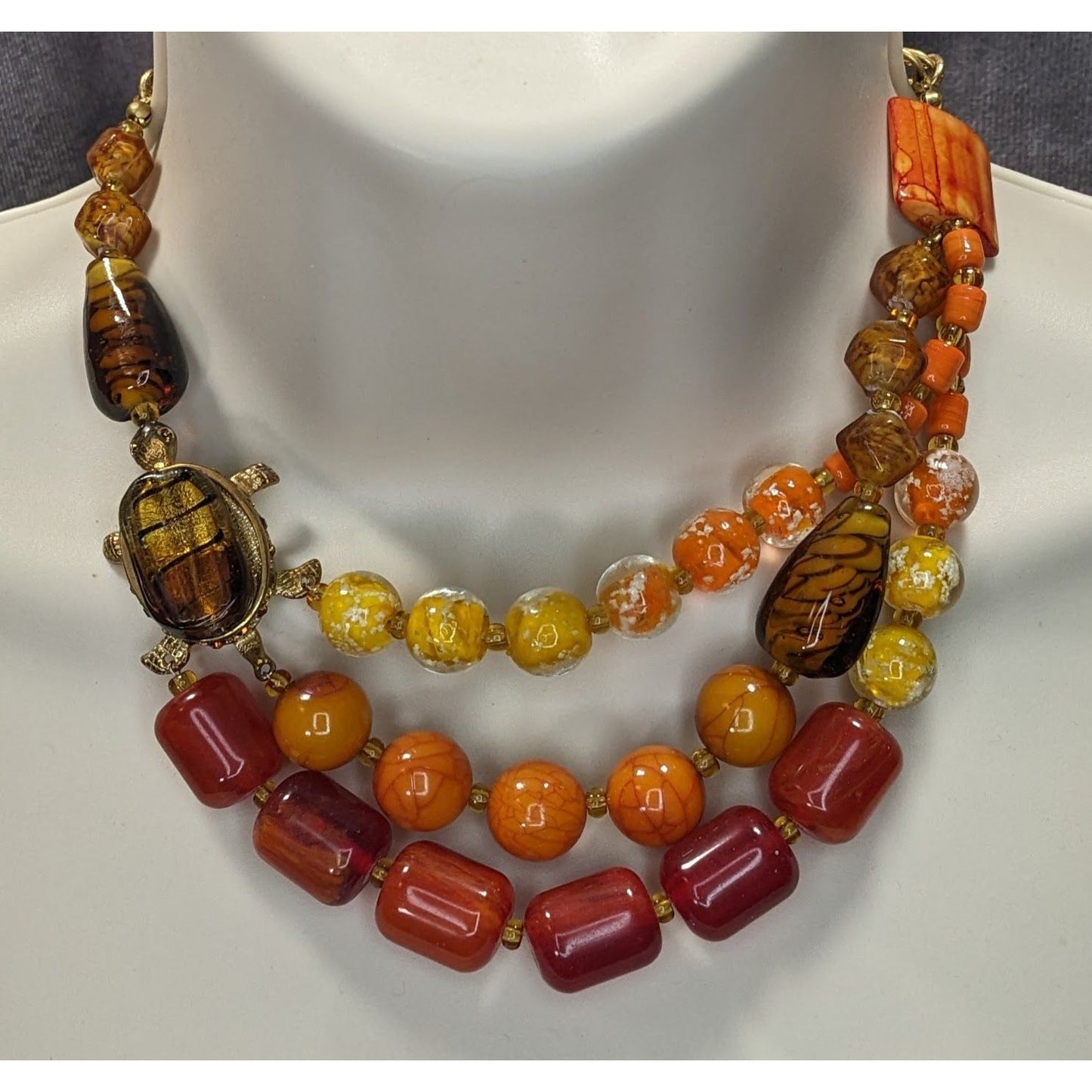 Chicos Turtle Necklace Red Yellow And Orange With Glass And Rhinestones