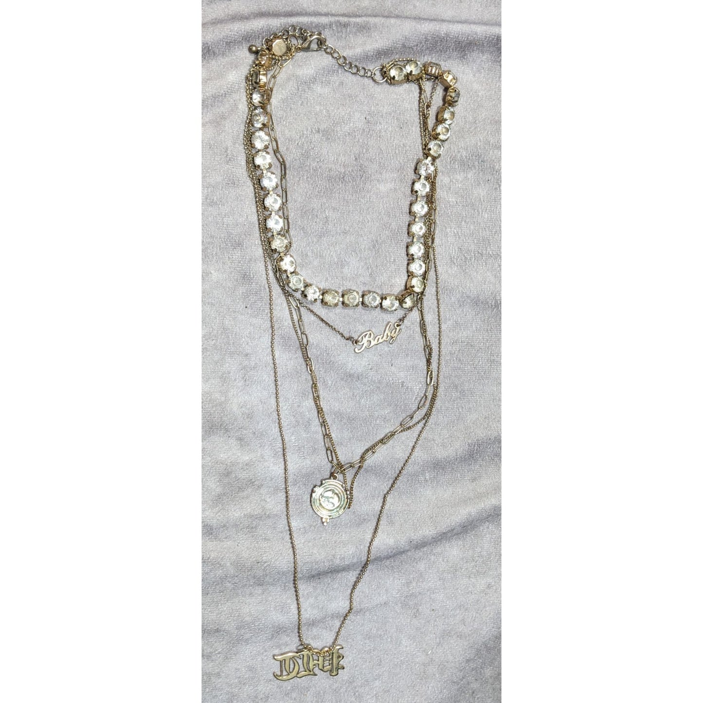 Layered Glam Rhinestone Chain And Charm Necklace