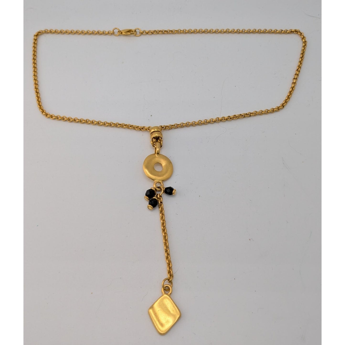 Bohemain Gold-Tone Y Drop Necklace With Geometric And Black Glass Charms