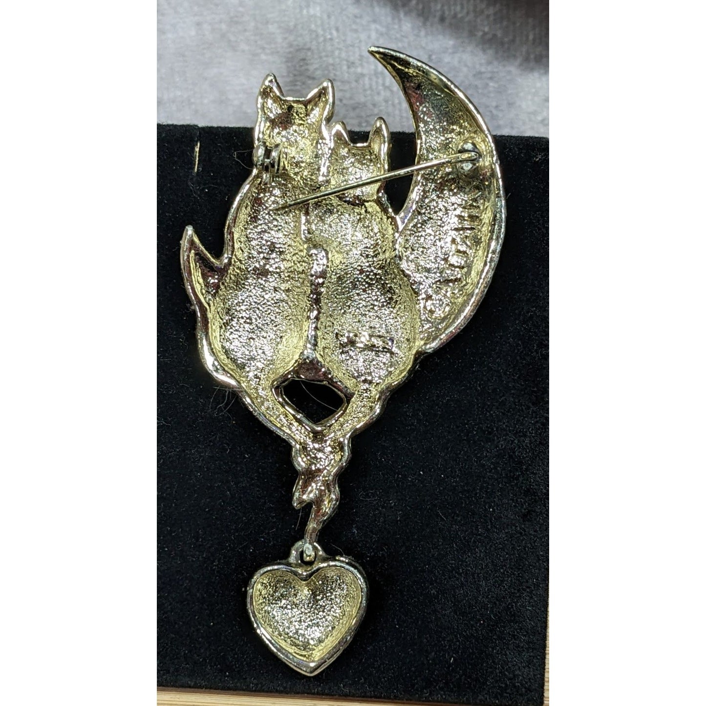 Vintage AJC Cattails Cats On the Moon Holding Tails Brooch