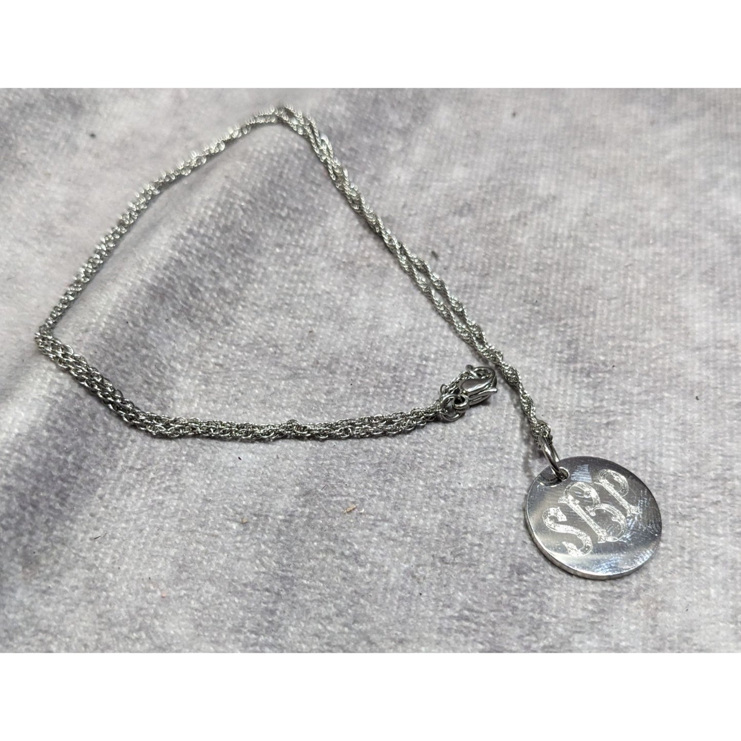 SBP Engraved Monogram Silver Tone Pendant Necklace