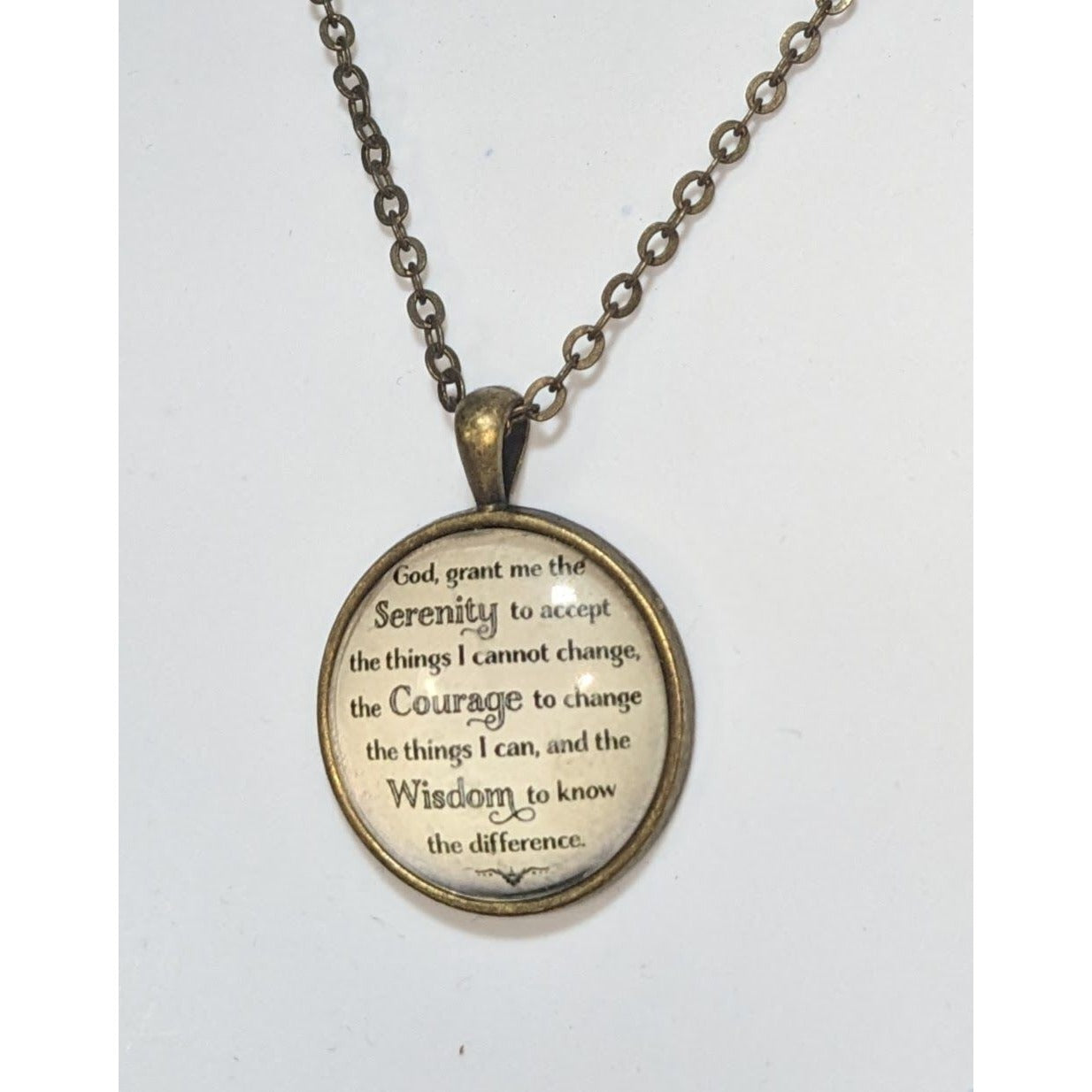 Serenity Prayer Pendant Necklace Cream Gold Religious Inspirational Jewelry