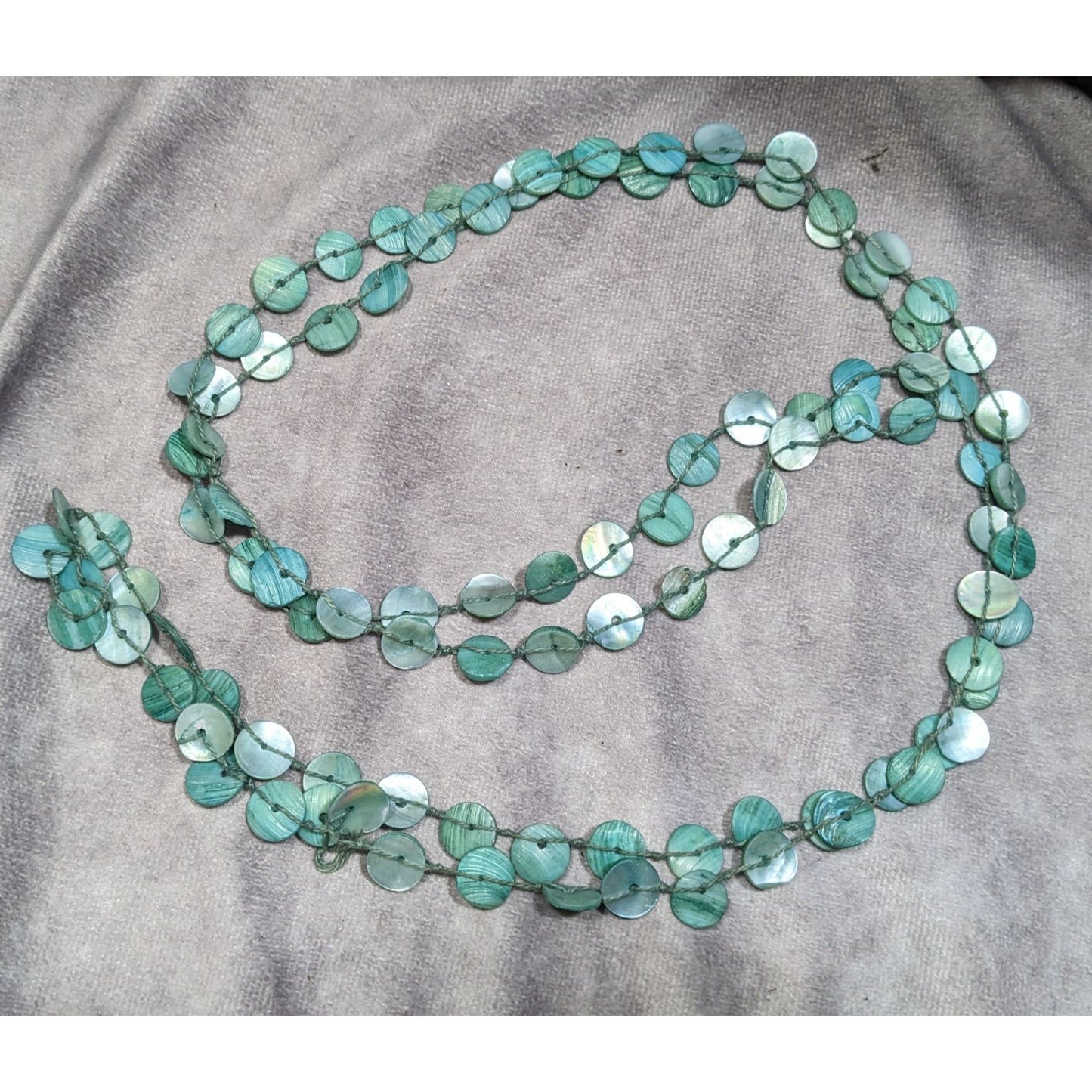 Beachy Mermaidcore Blue Shell Disc Beaded Necklace