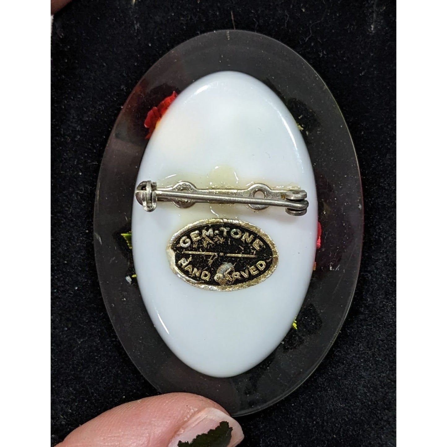 Vintage Gem-Tone Rose Carved Lucite Brooch