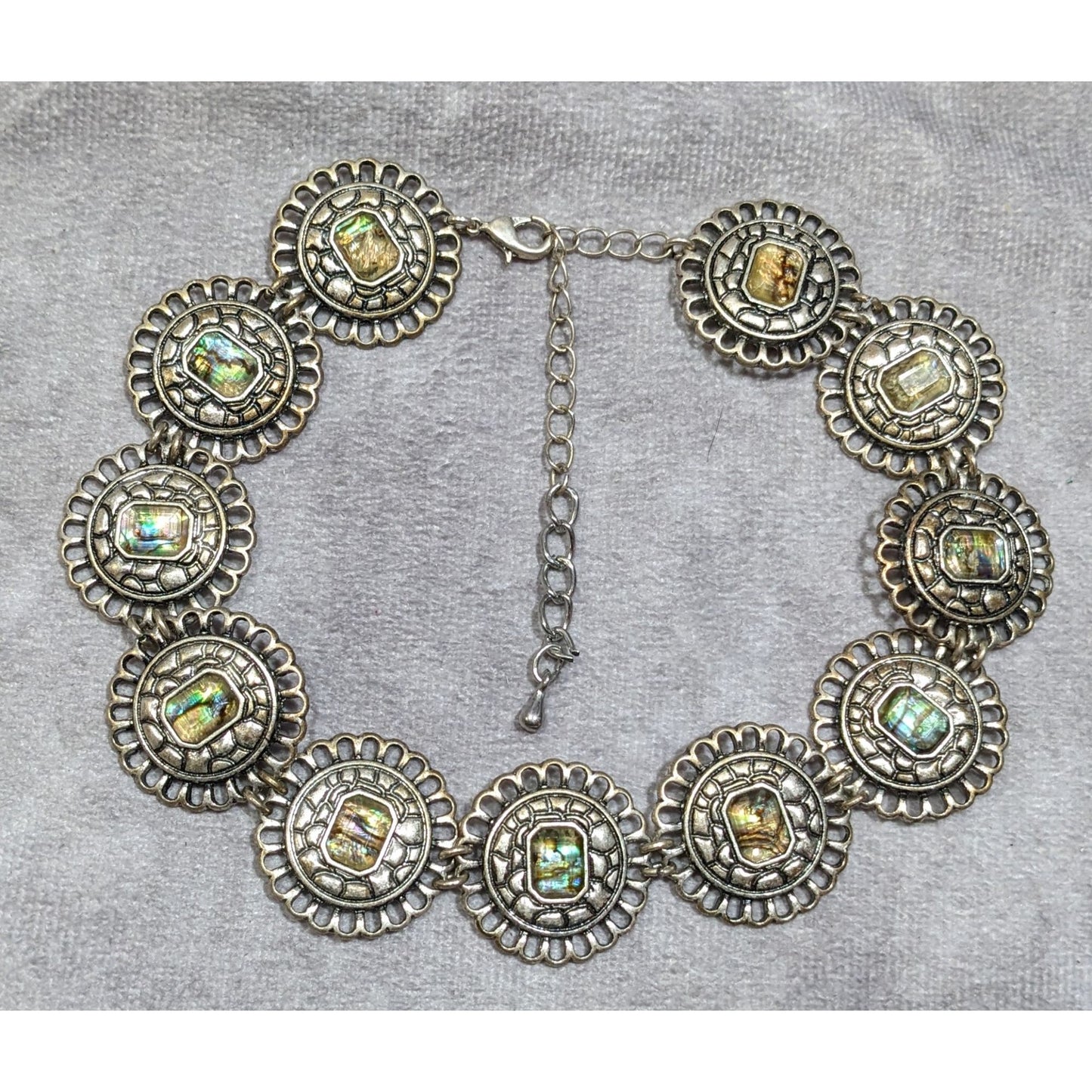 Vintage Mother Of Pearl Medallion Choker Neckalce