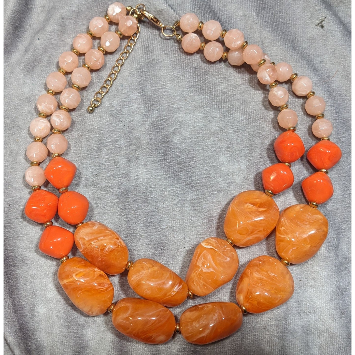 Chunky Orange And Pink Beaded Layered Necklace
