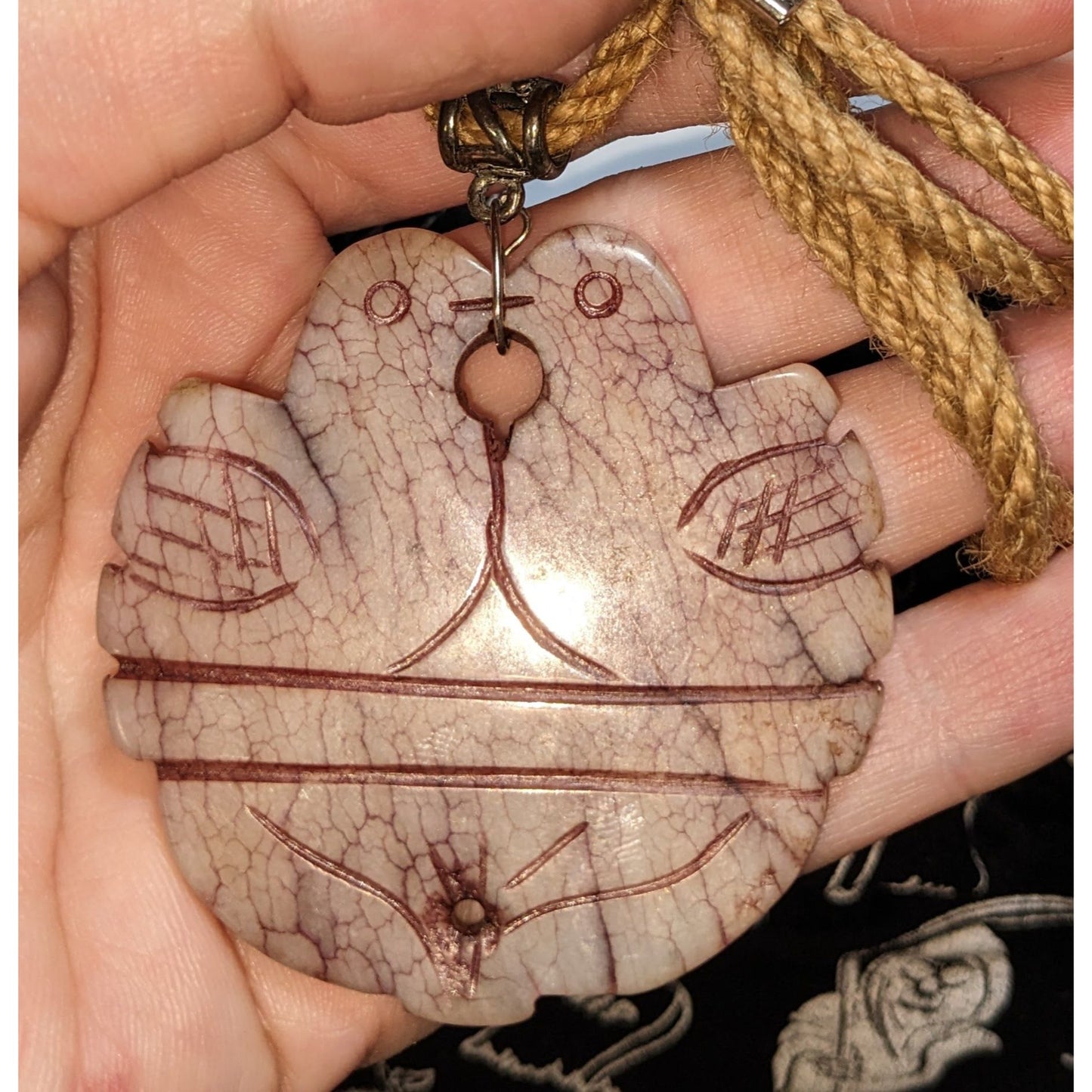 Carved Love Birds Stone Pendant Necklace Rustic Boho Folk Art Cord Necklace