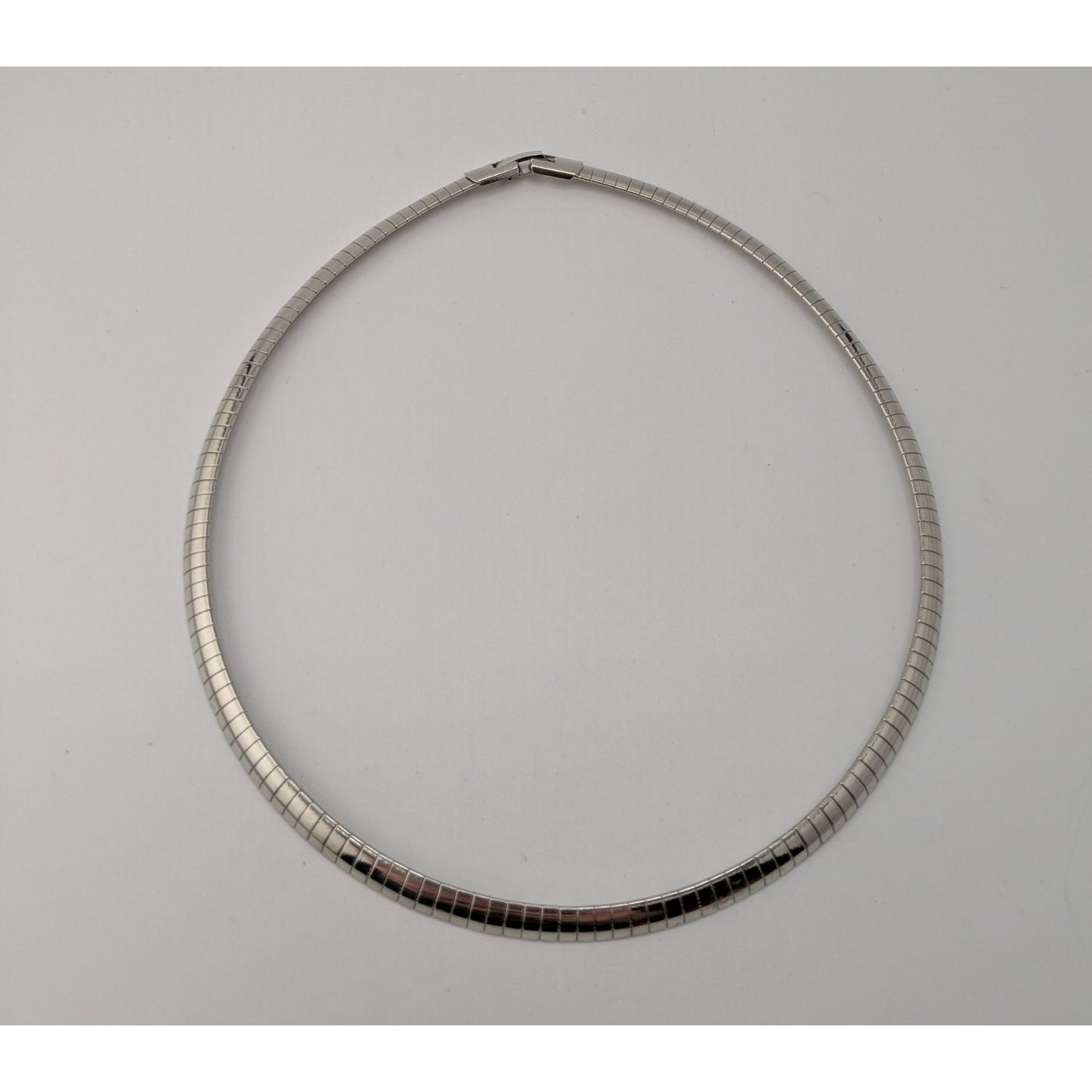 Vintage Silver Omega Chain Choker Necklace Striped Classic Elegant 80s 90s Jewelry