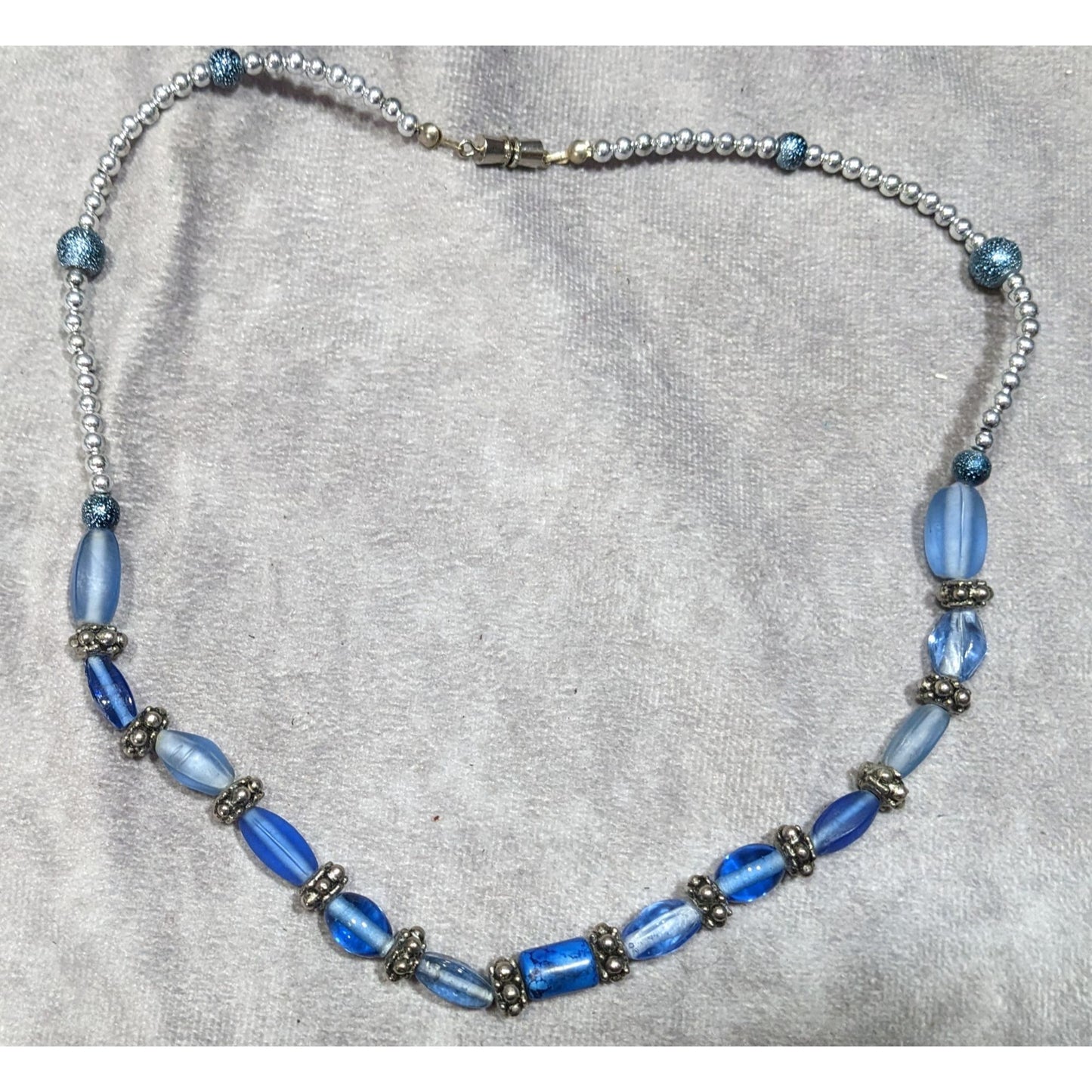 Beachy Blue Glass And Silver Tone Beaded Necklace