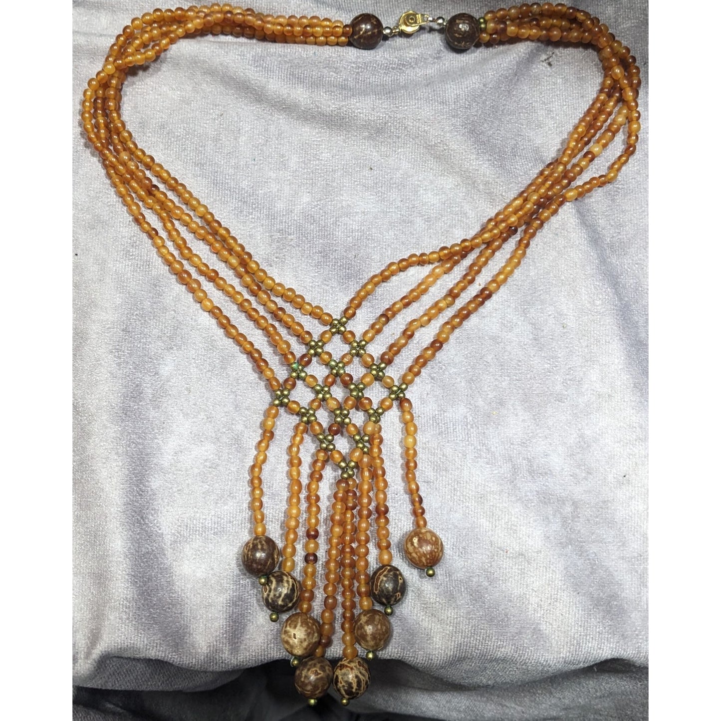 Unique Bohemian Glass Wood And Metal Braided Beaded Necklace