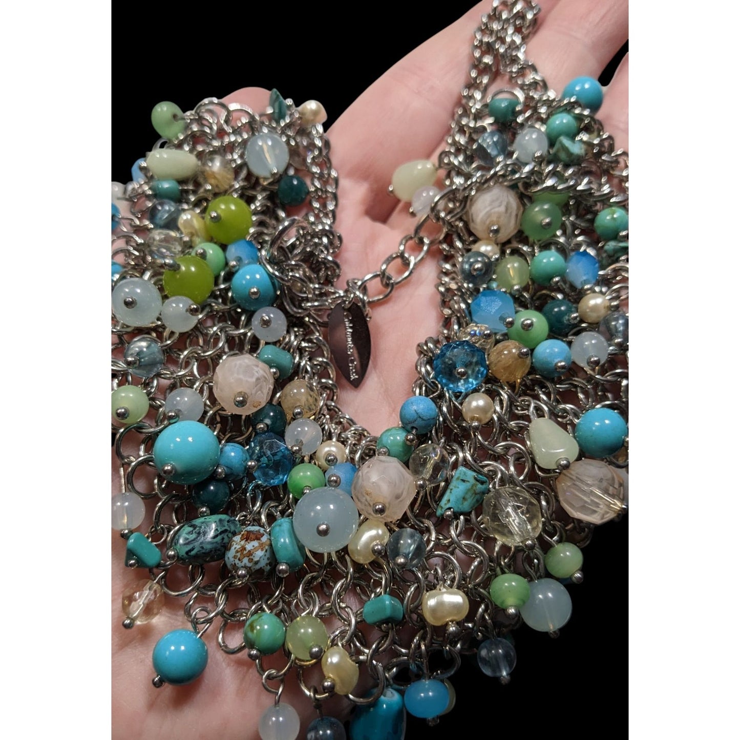 Coldwater Creek Cool Tone Beaded Multicolor Bib Necklace
