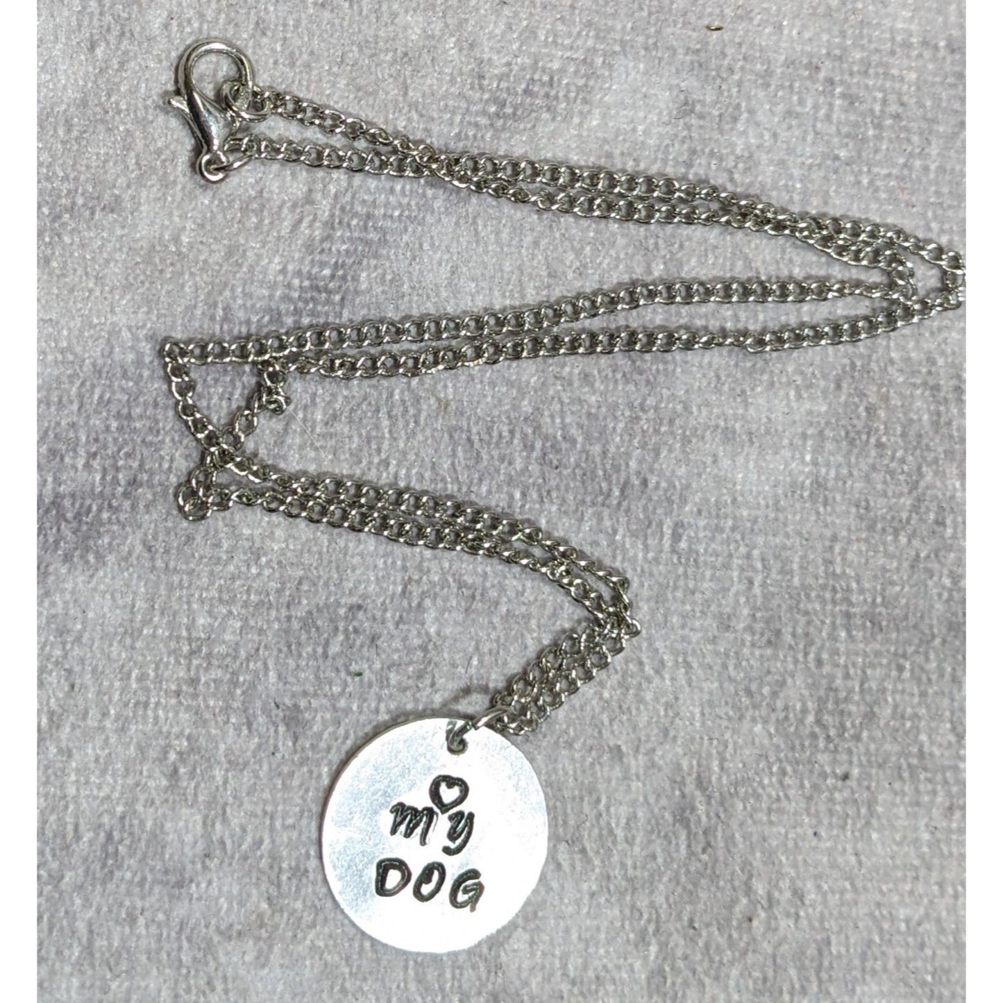 Love My Dog Hand Stamped Silver Tone Pendant Necklace