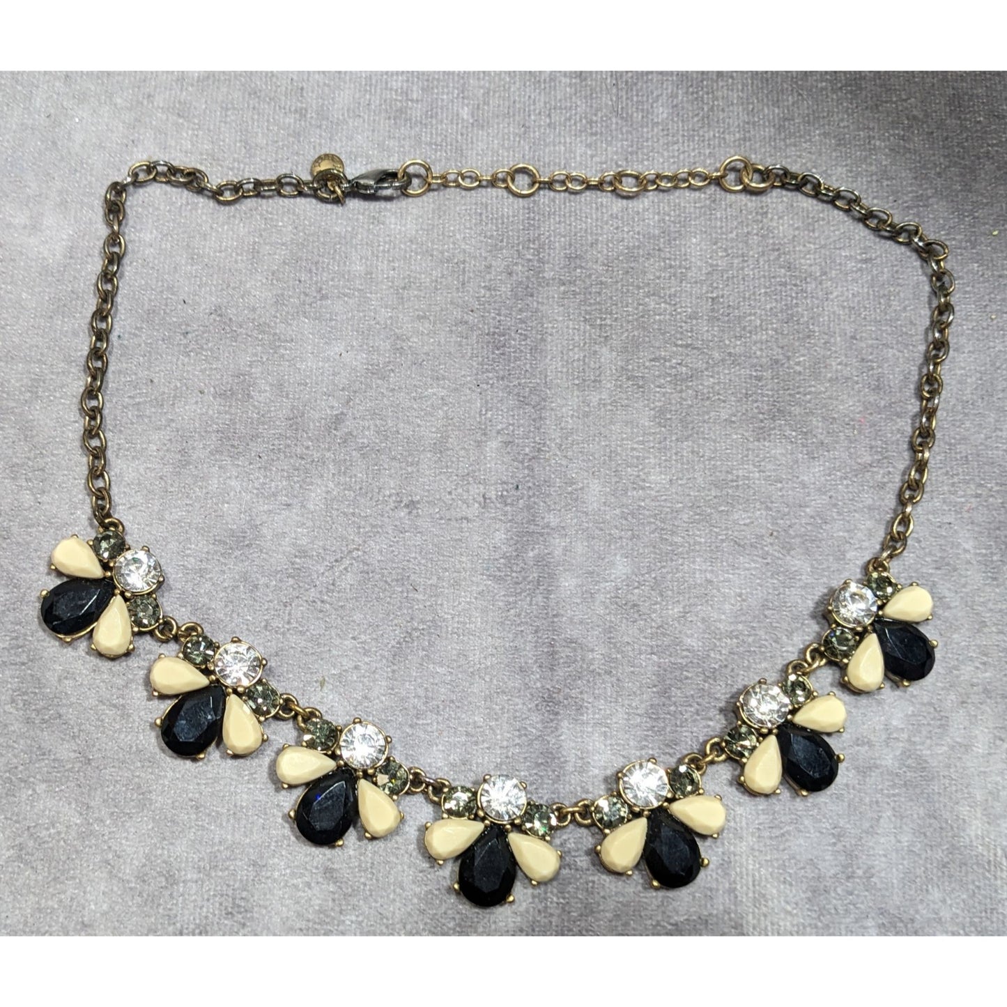 J Crew Preppy Black And Cream Gemmed Statement Necklace
