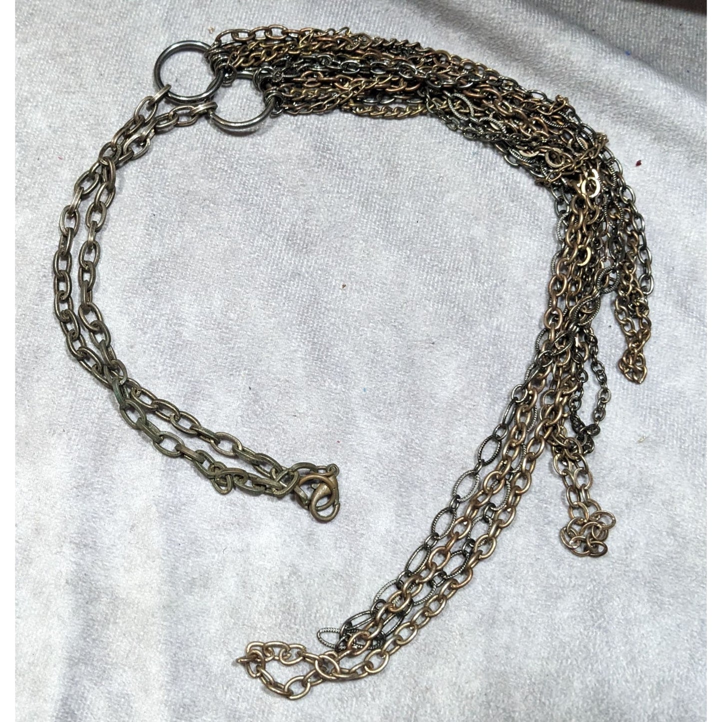 Antiqued Gold Tone Multilayer Chain Necklace