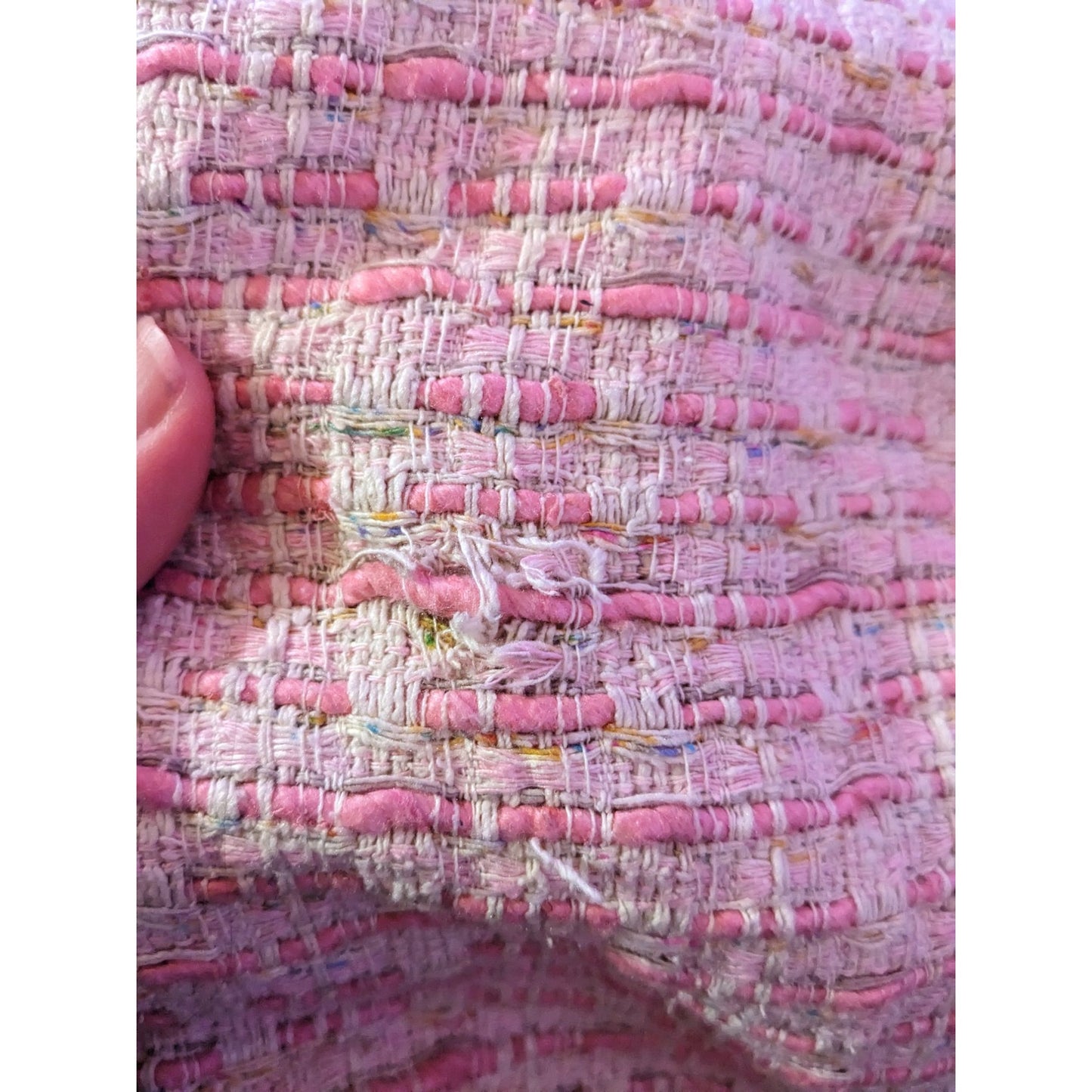 Vintage Textured Pink And White Woven Button Front Blazer