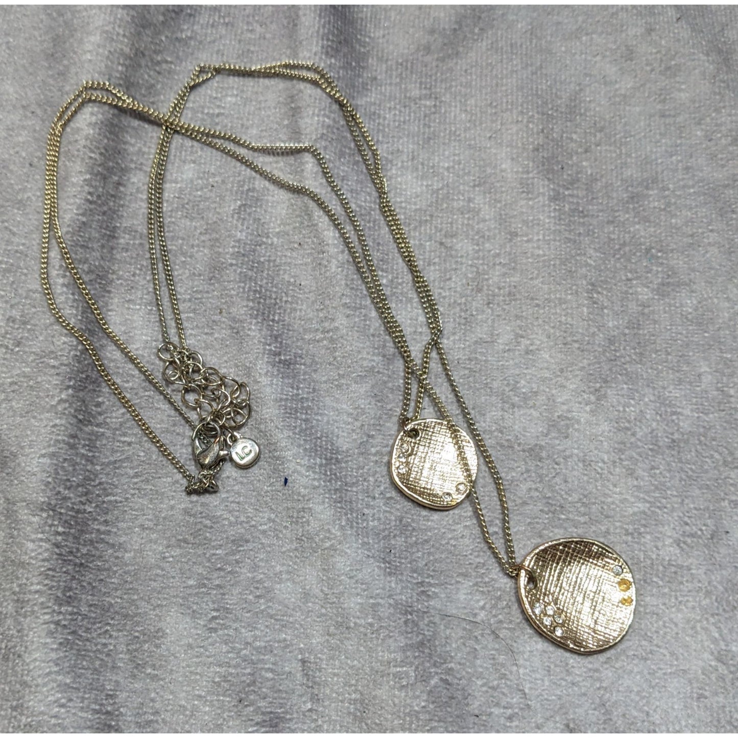 Liz Claiborne Layered Gold-Tone Necklace With Textured Circular Pendants & Rhinestone Accents