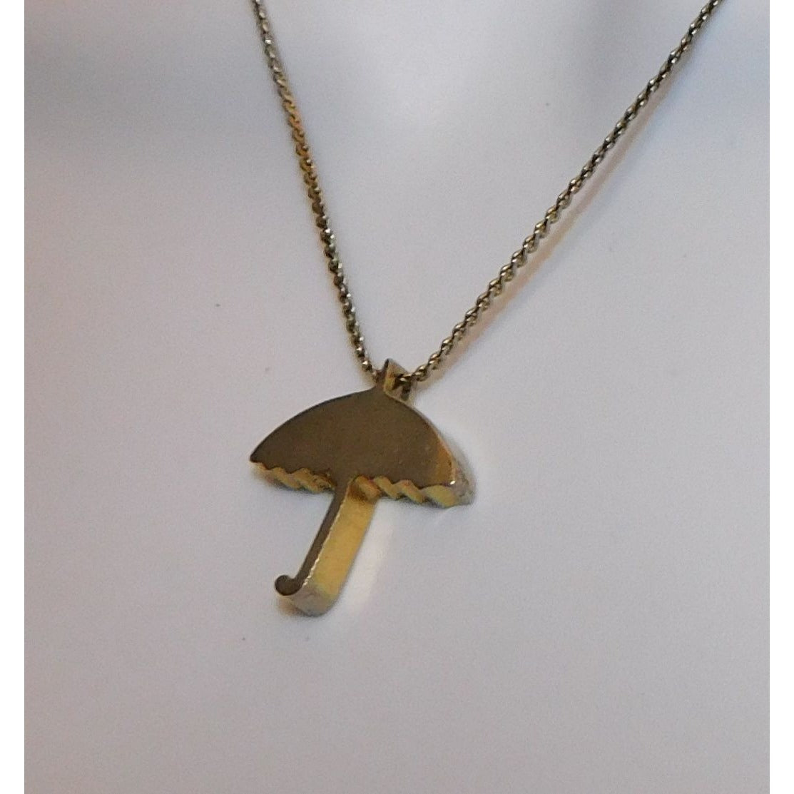 Quirky Umbrella Pendant Silver Tone Necklace