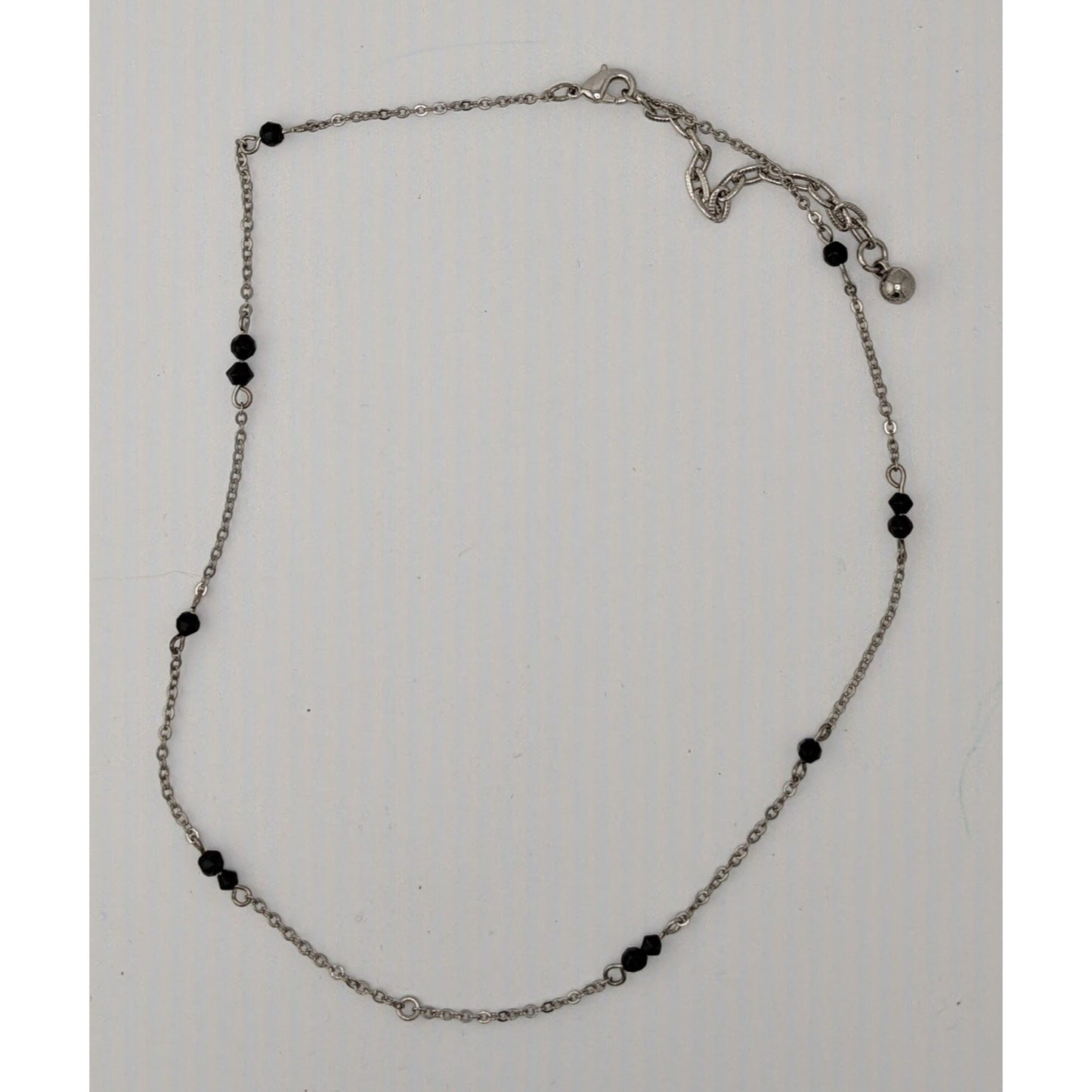 Dainty Silver Tone Necklace With Black Beads Pendant Compatible