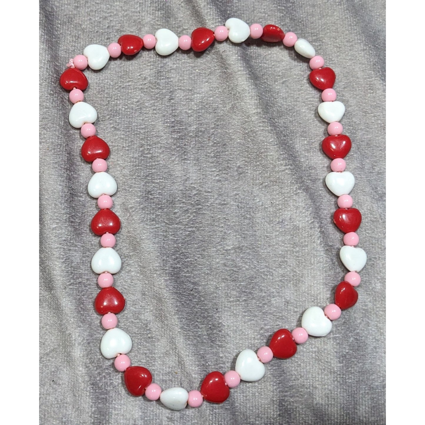 Red White & Pink Heart Beaded Necklace Valentines Day Inspired