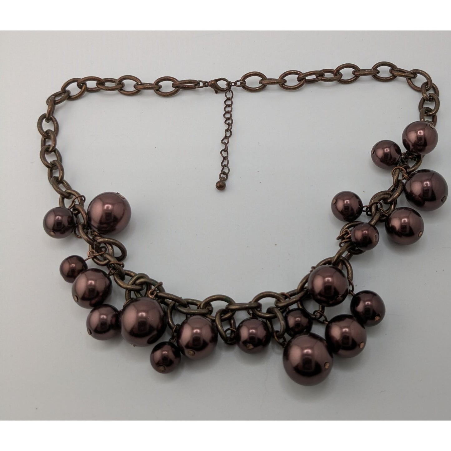 Chunky Statement Necklace With Brown Beads & Antiqued Bronze Chain