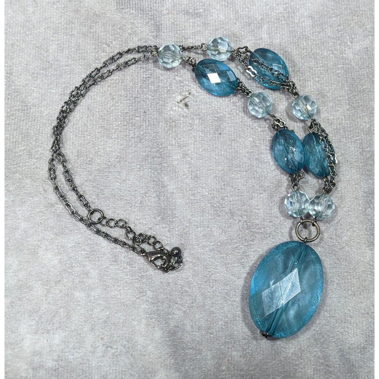 Translucent Blue Gemmed Beaded Pendant Necklace