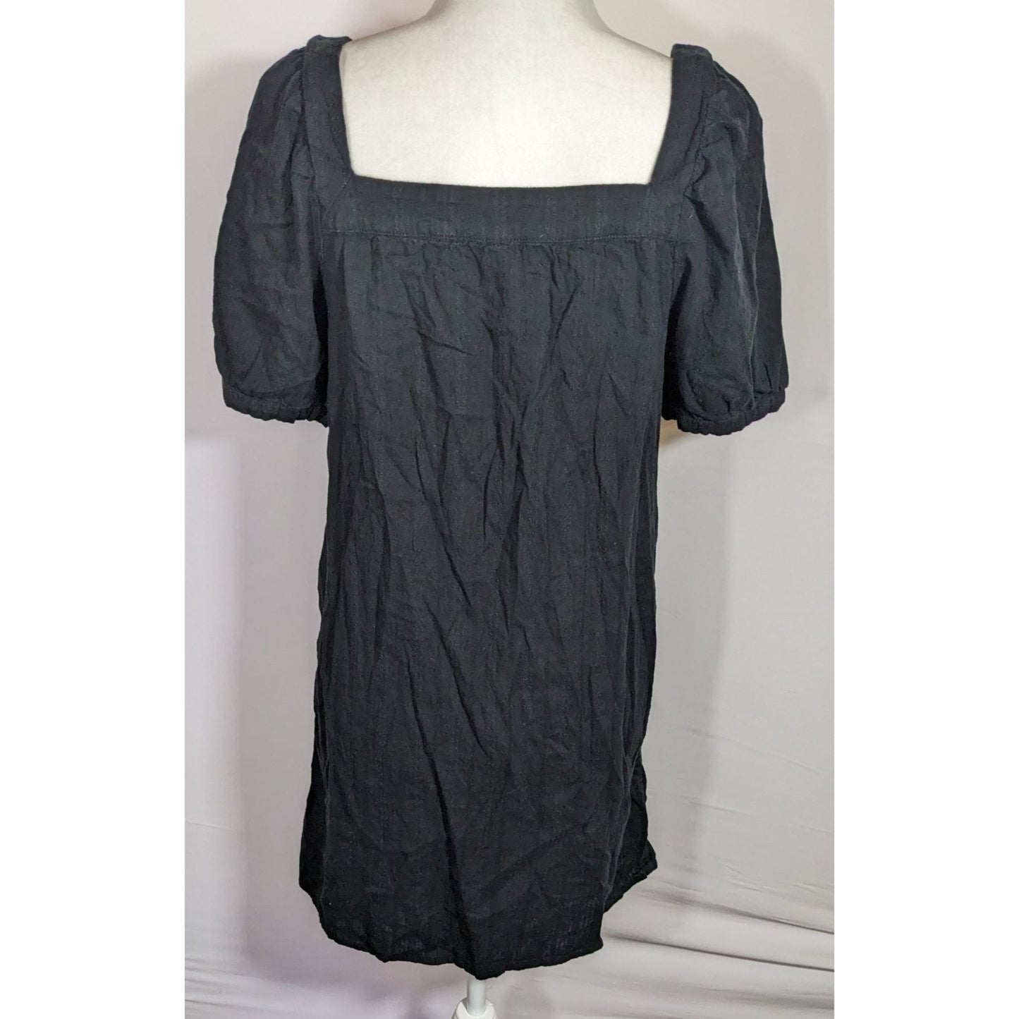 Old Navy Black Mini Peasant Dress With Puff Sleeves