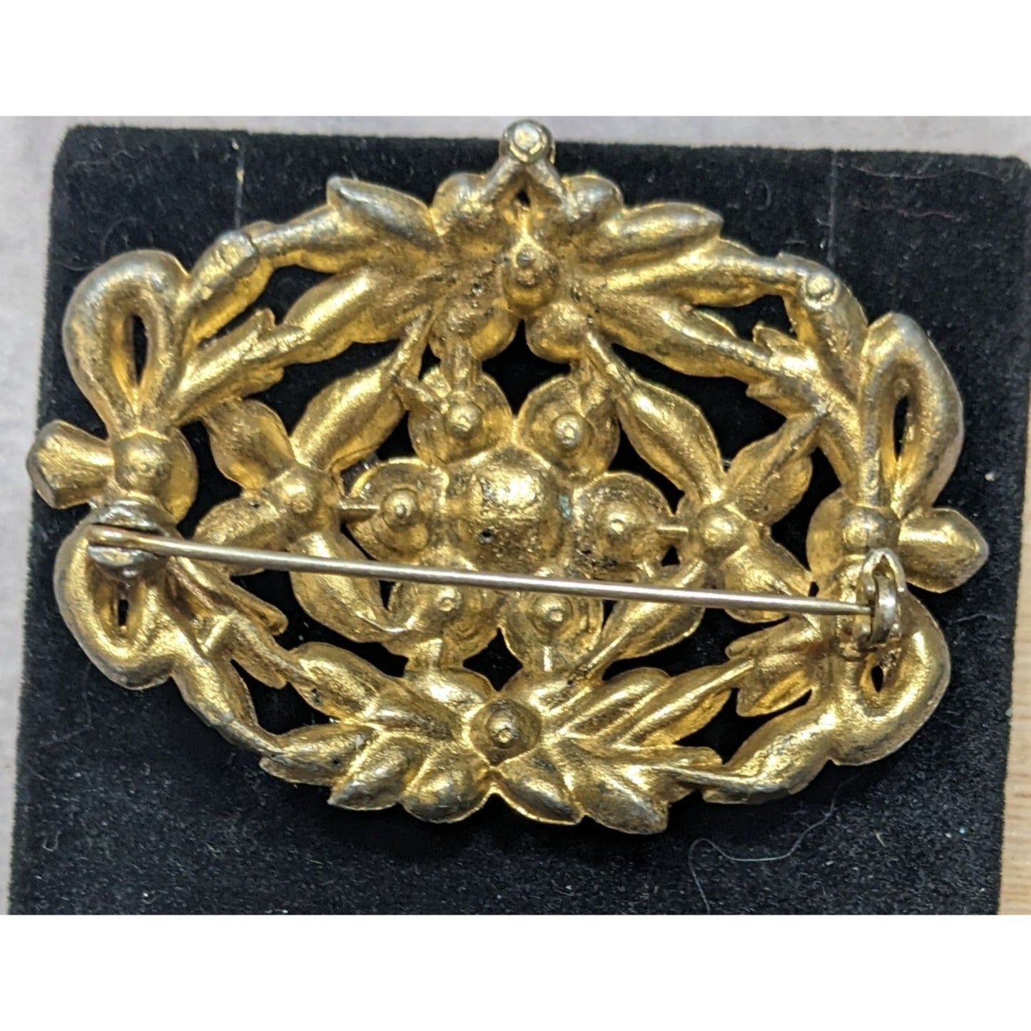 Vintage Floral Brooch Gold Tone With Rainbow Rhinestones