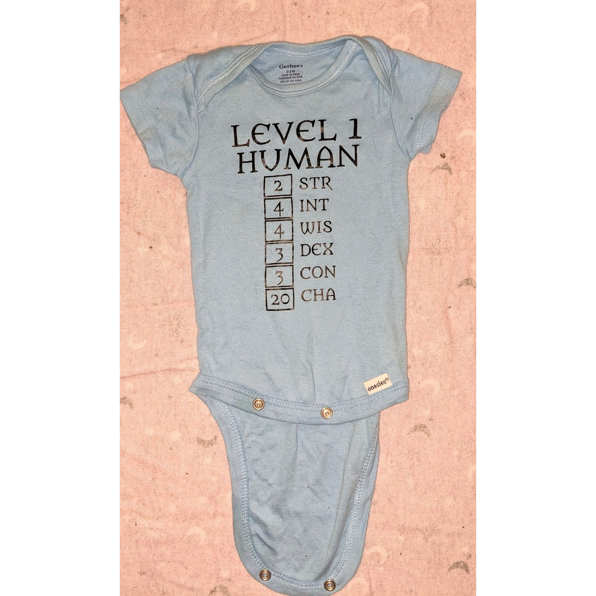 Gerber Level 1 Human Baby Onesie 0-3M Dungeons Dragons RPG Gamer Geek Nerd