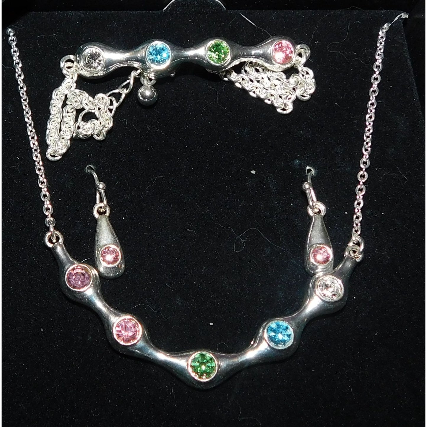 Rainbow Rhinestone Demi Parure (Necklace, Bracelet, Earrings)