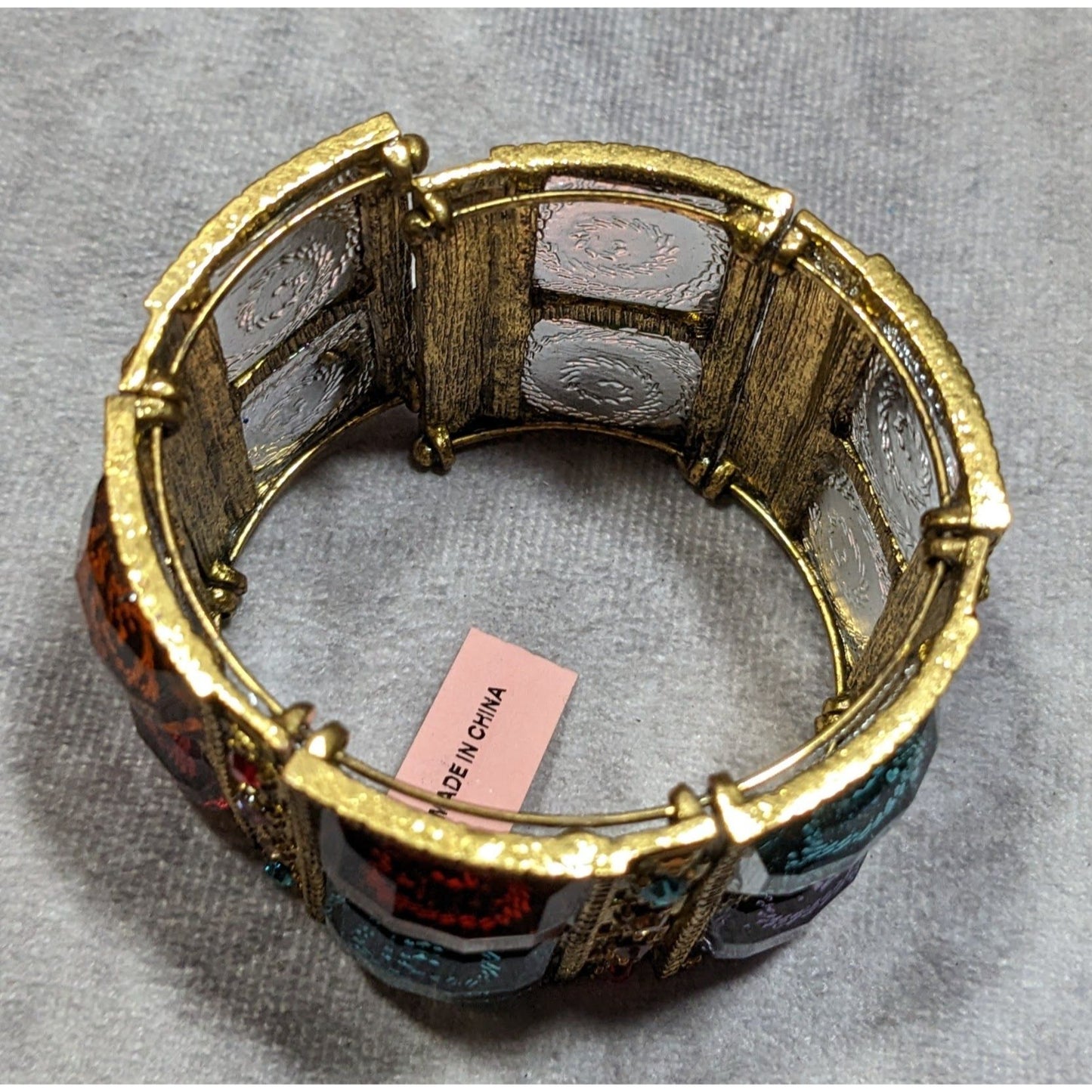 Fantasy Glam Rainbow Swirl Gemmed Gold Tone Cuff Bracelet