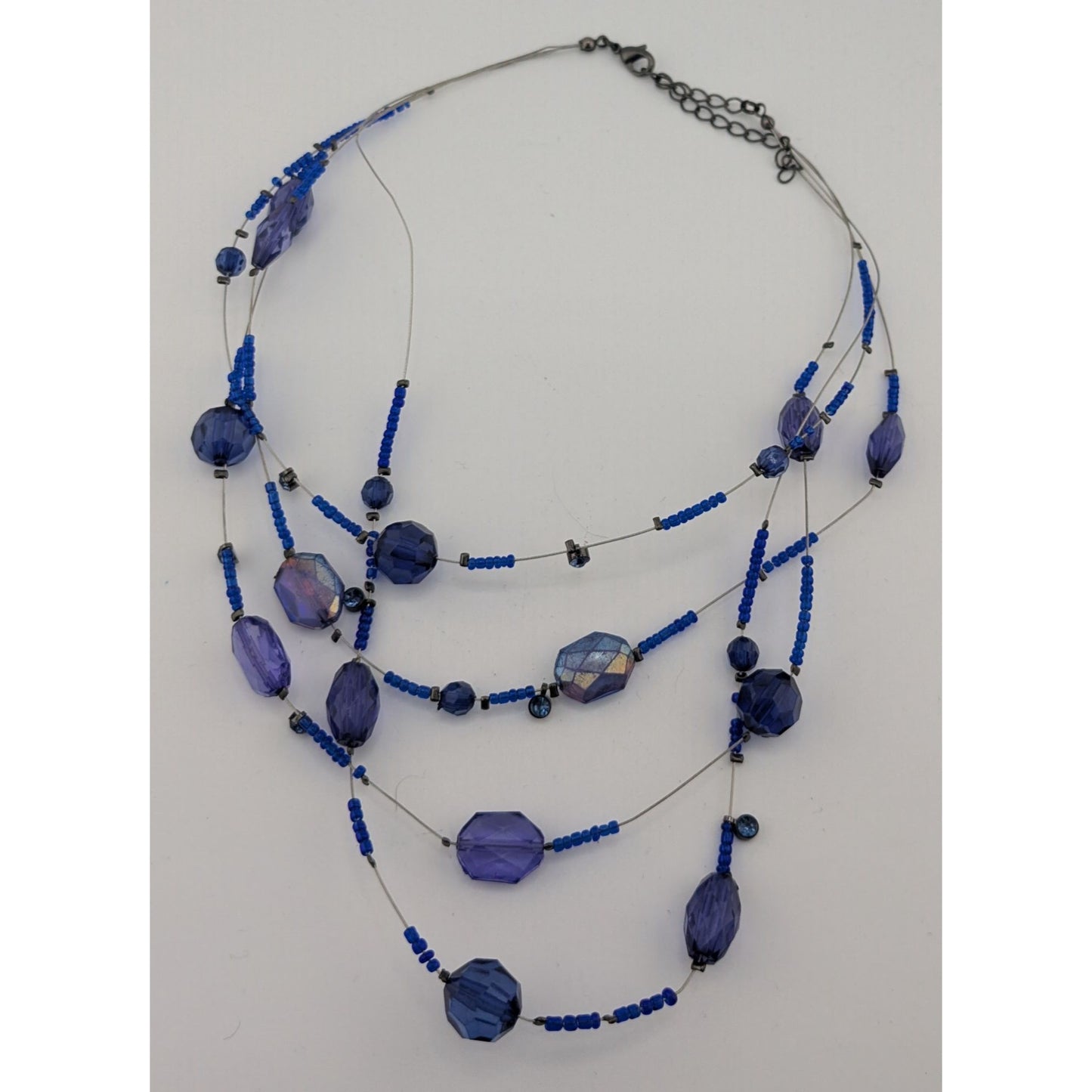 Blue Multi-Strand Beaded Necklace With Faceted Glass Beads