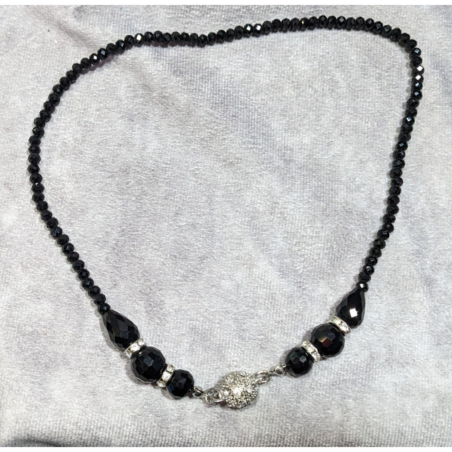 Handmade Glam Goth Glass Beaded Necklace With Rhinestone Accents