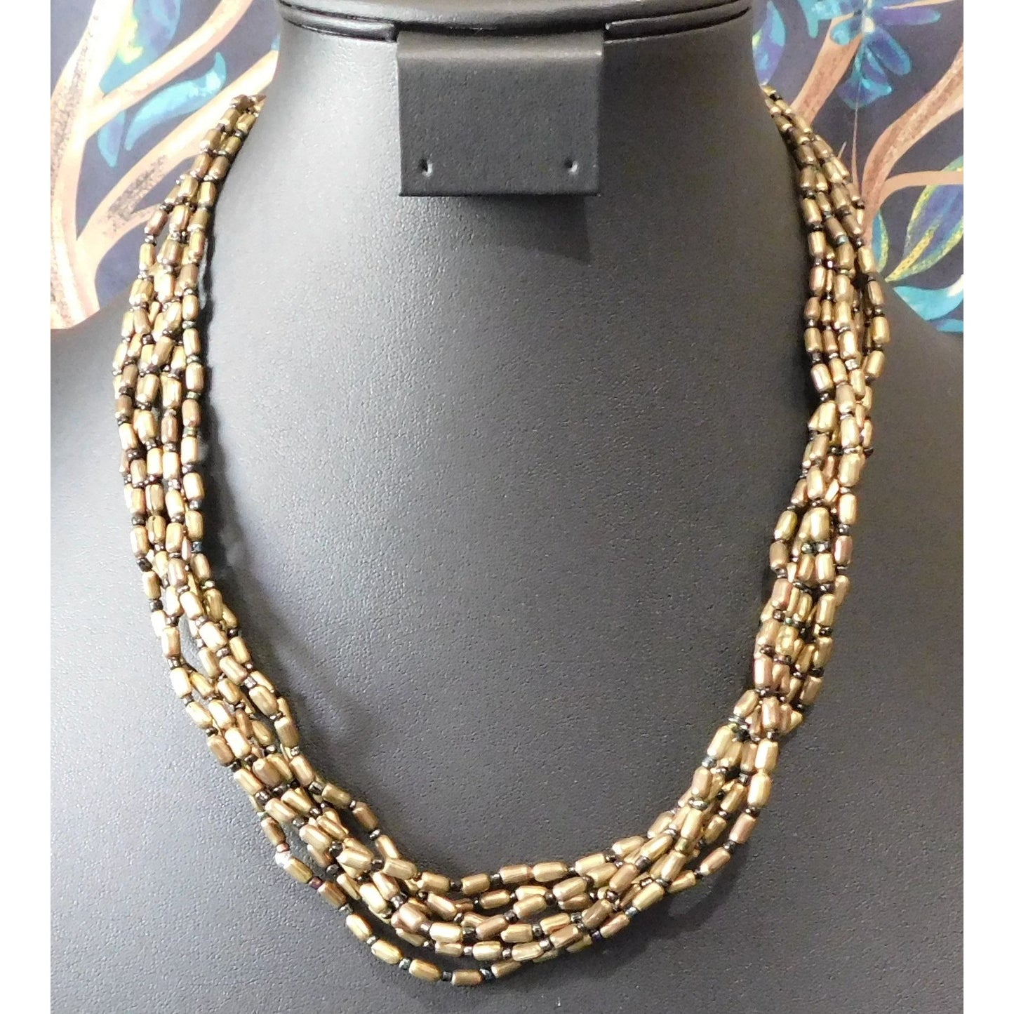 Casual Black And Gold Tone Glass Beaded Layered Necklace