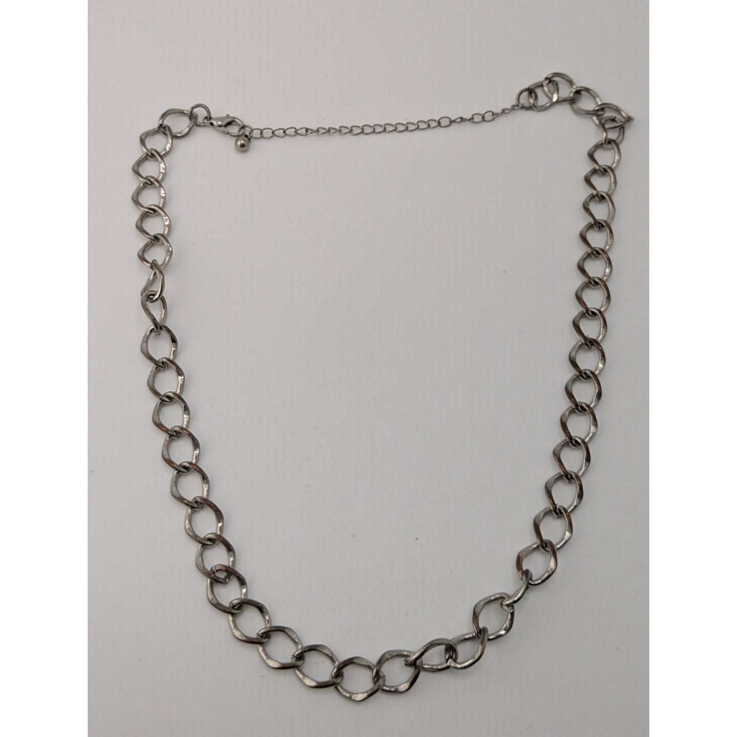 Silver Chain Link Necklace Minimalist Modern Hammered Oval Link Jewelry