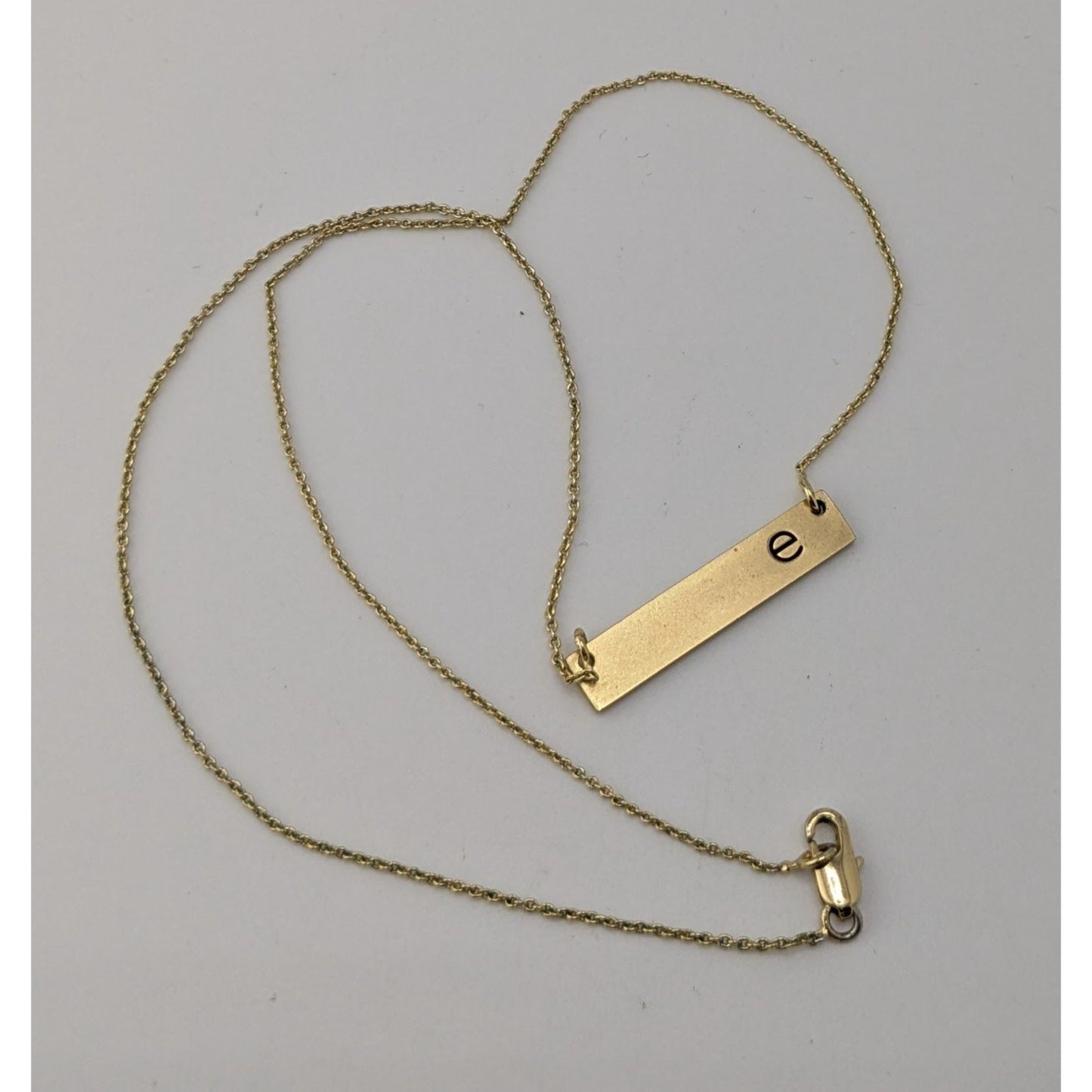 Letter E Bar Pendant Necklace Gold Tone Initial Necklace Minimalist Jewelry