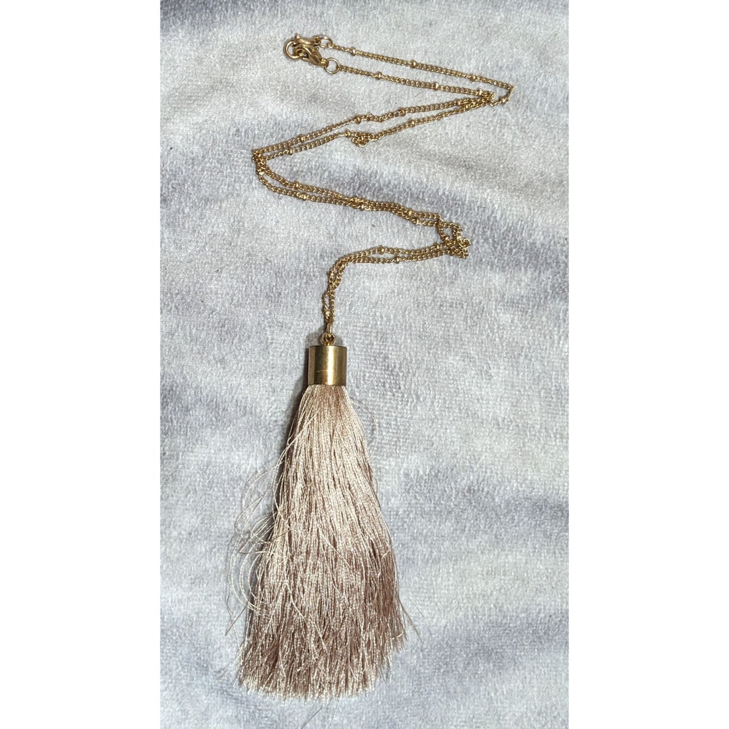 Bohemian Beige And Gold Tone Tassel Pendant Necklace