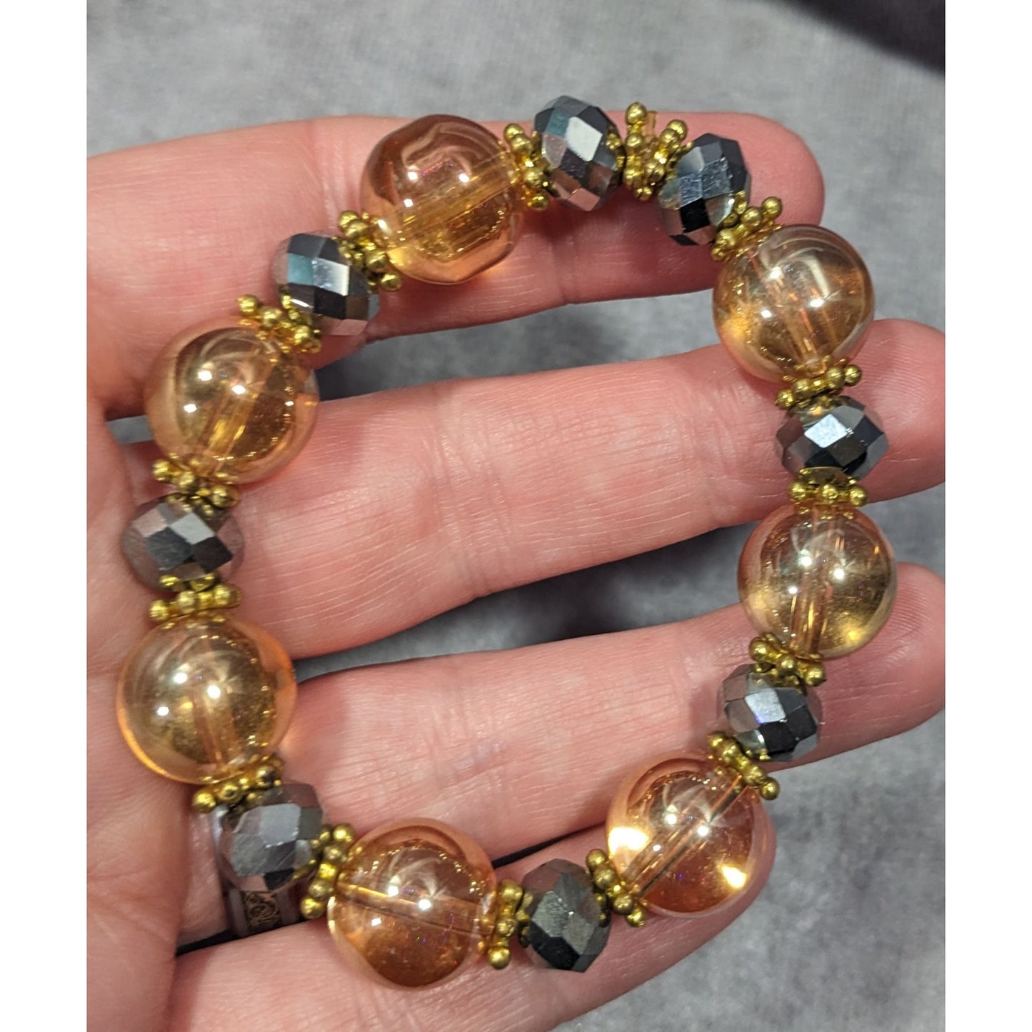 Whimsical Silver And Gold Tone Glass Beaded Bracelet