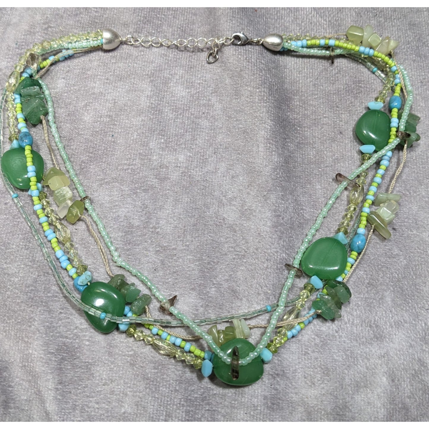 Mermaidcore Multi-Strand Green Beaded Necklace With Gemstone Accents