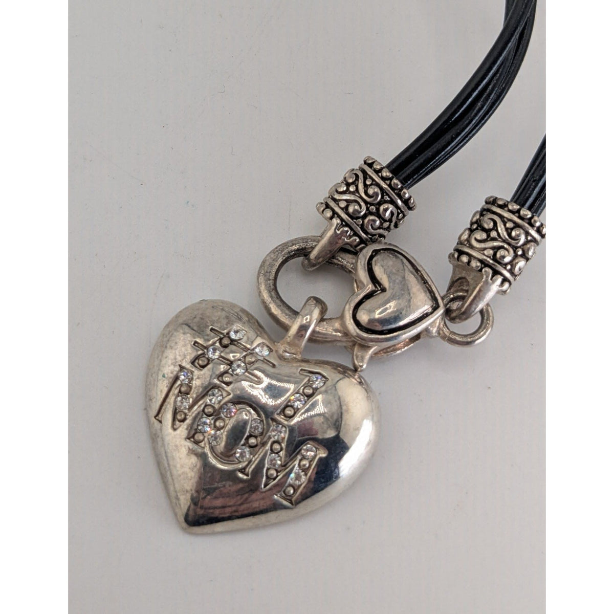 Y2K Momcore Glam #1 Mom Rhinestone Heart Black Cord Necklace