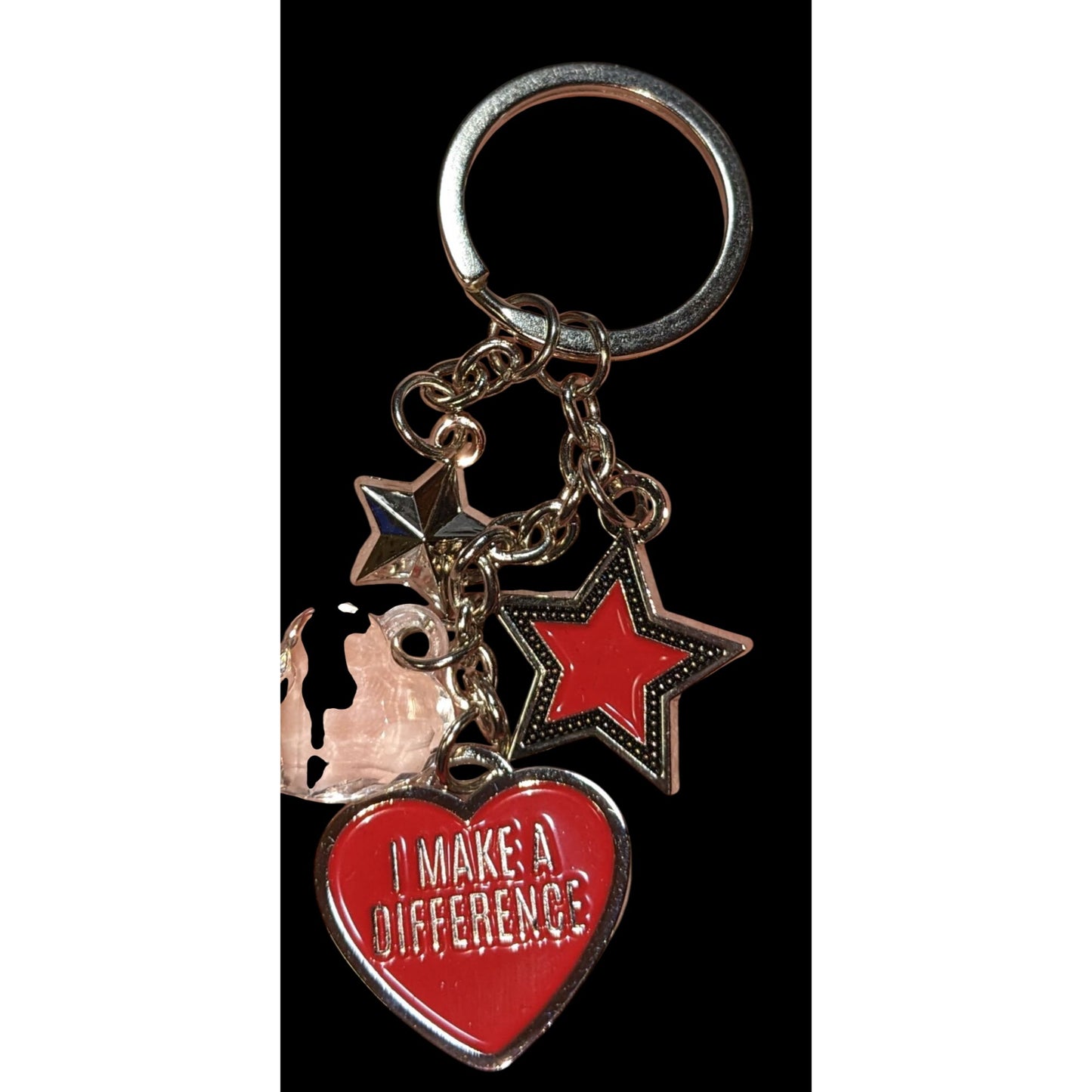Heart & Star Charm Keychain Red Silver Motivational Gift I Make a Difference Key Ring