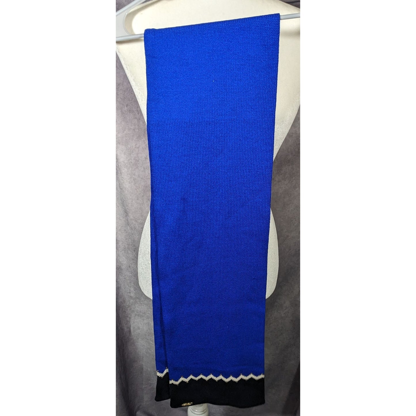 St. John Santana Blue And Black Knit Wool Scarf
