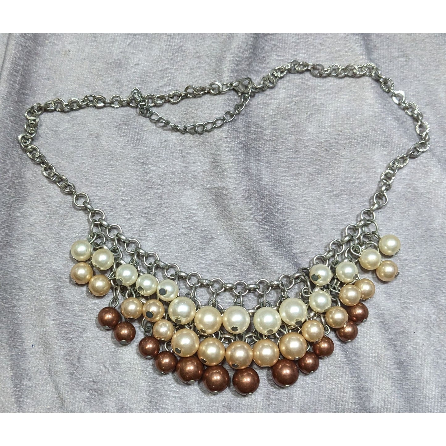 Elegant Multicolor Faux Pearl Cascade Necklace With Silver-Tone Chain