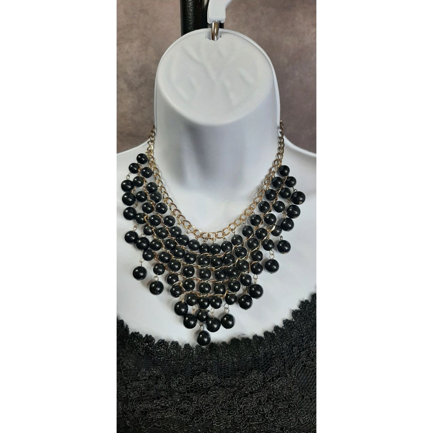 Chunky Glam Goth Black Beaded Statement Necklace
