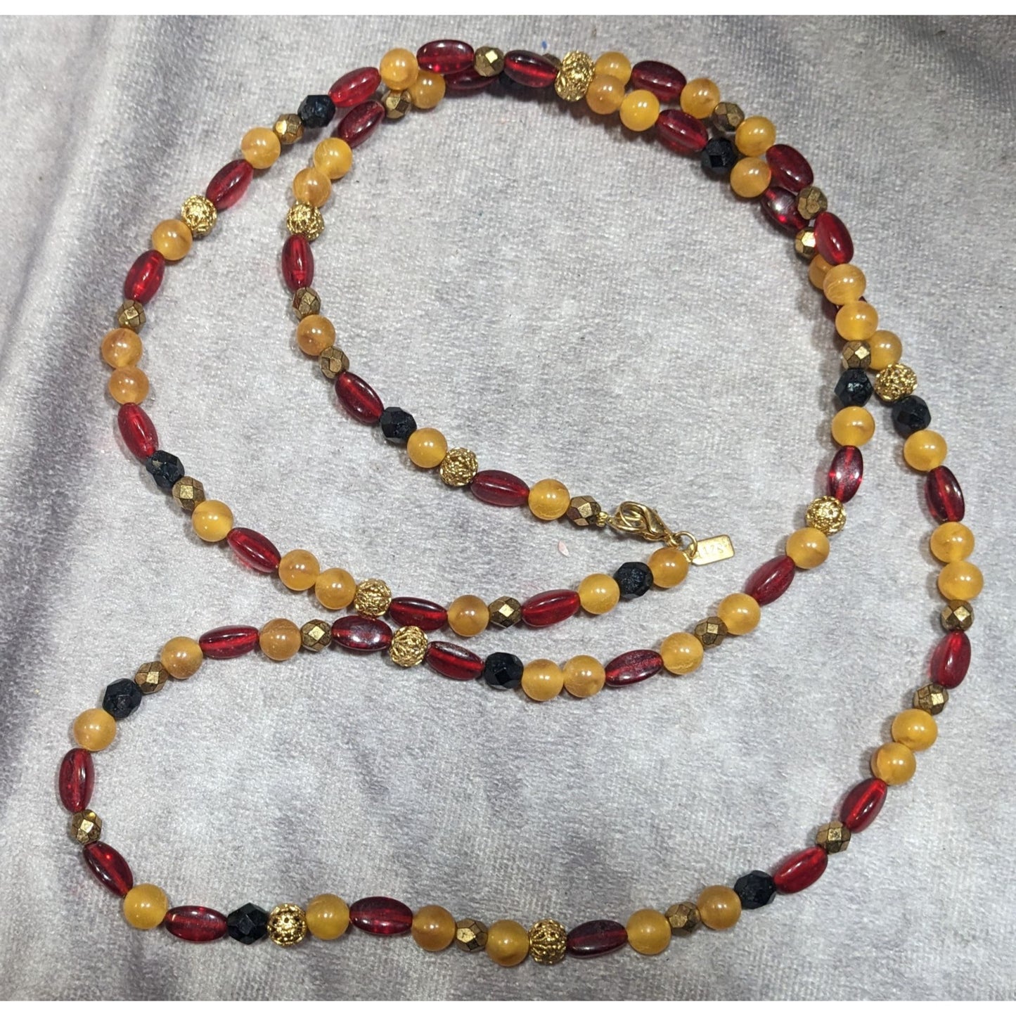 Vintage 1928 Red Yellow And Gold Tone Beaded Necklace