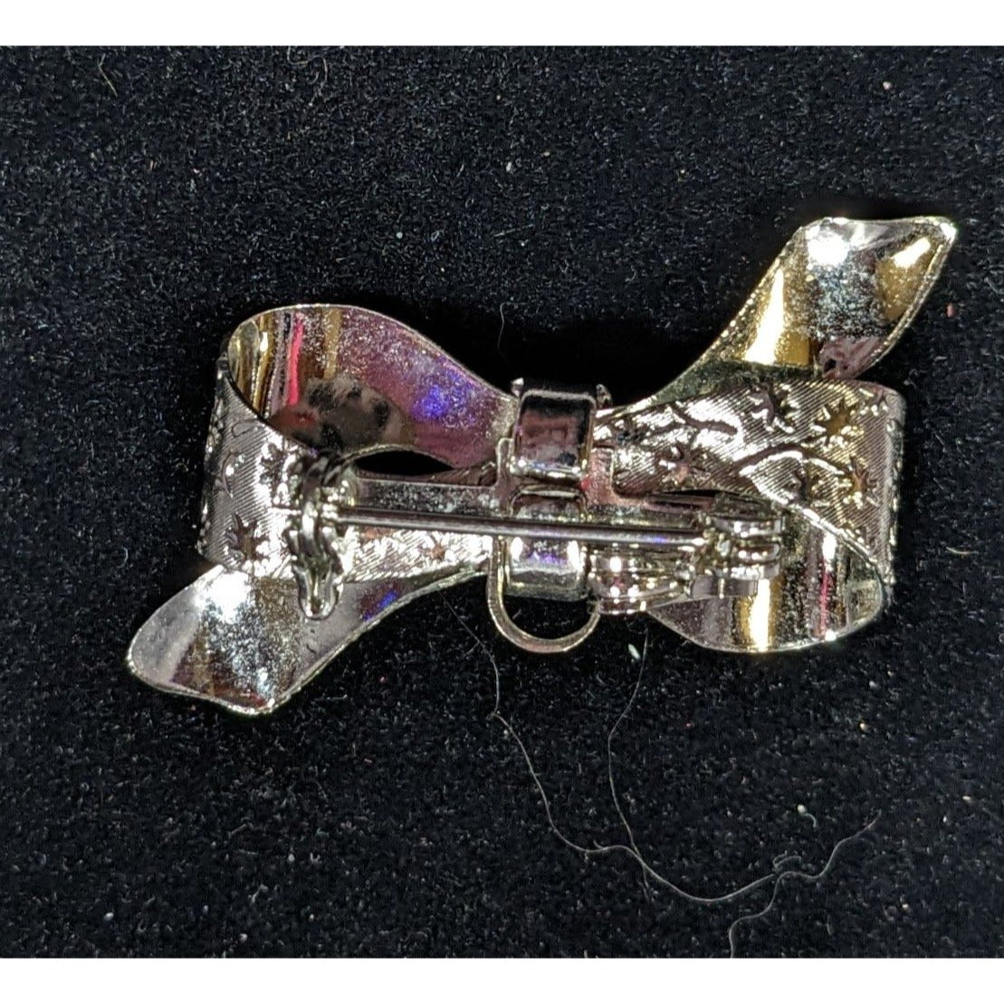 Coquette Floral Embossed Silver Tone Bow Brooch